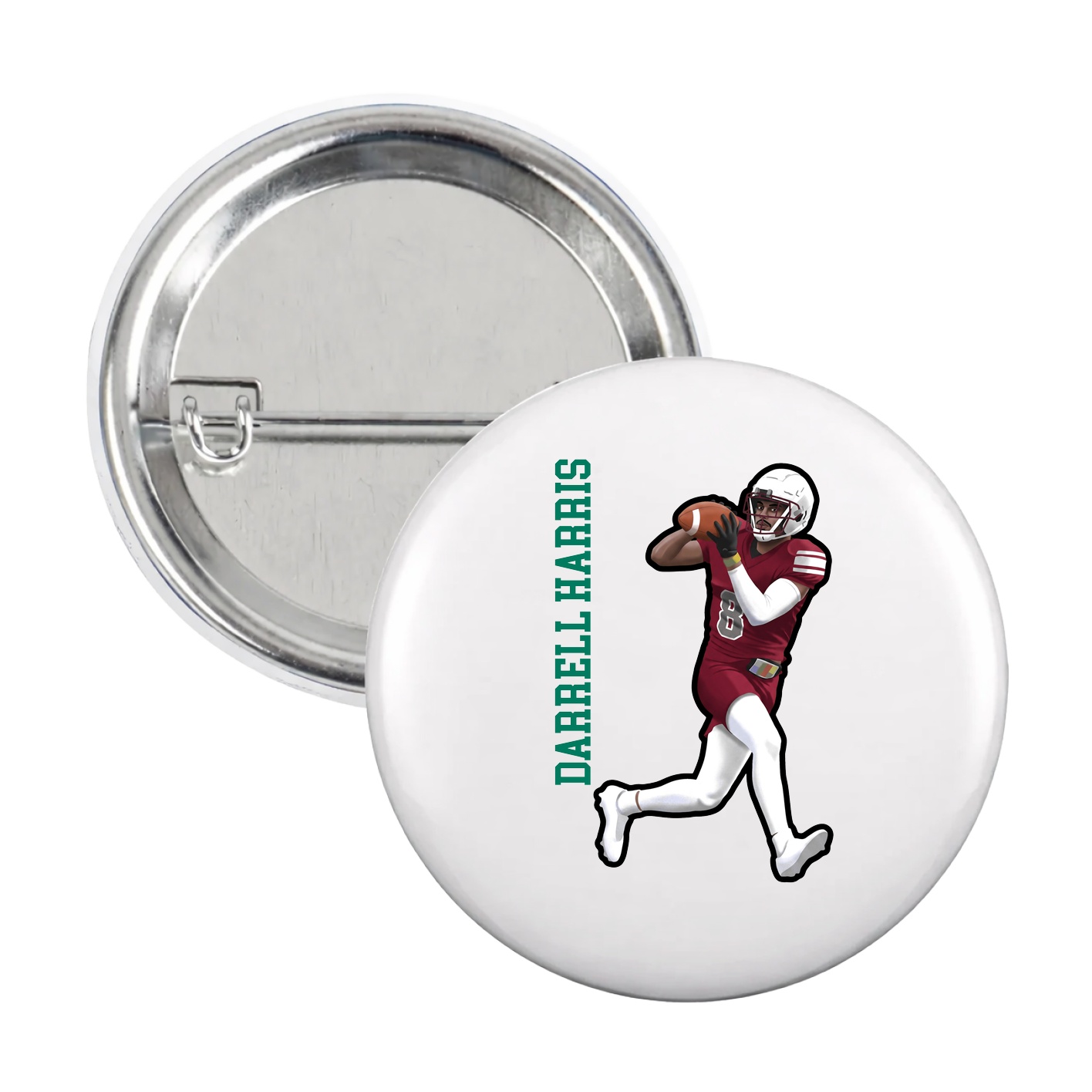 Game Day Button — Name Vertical in White