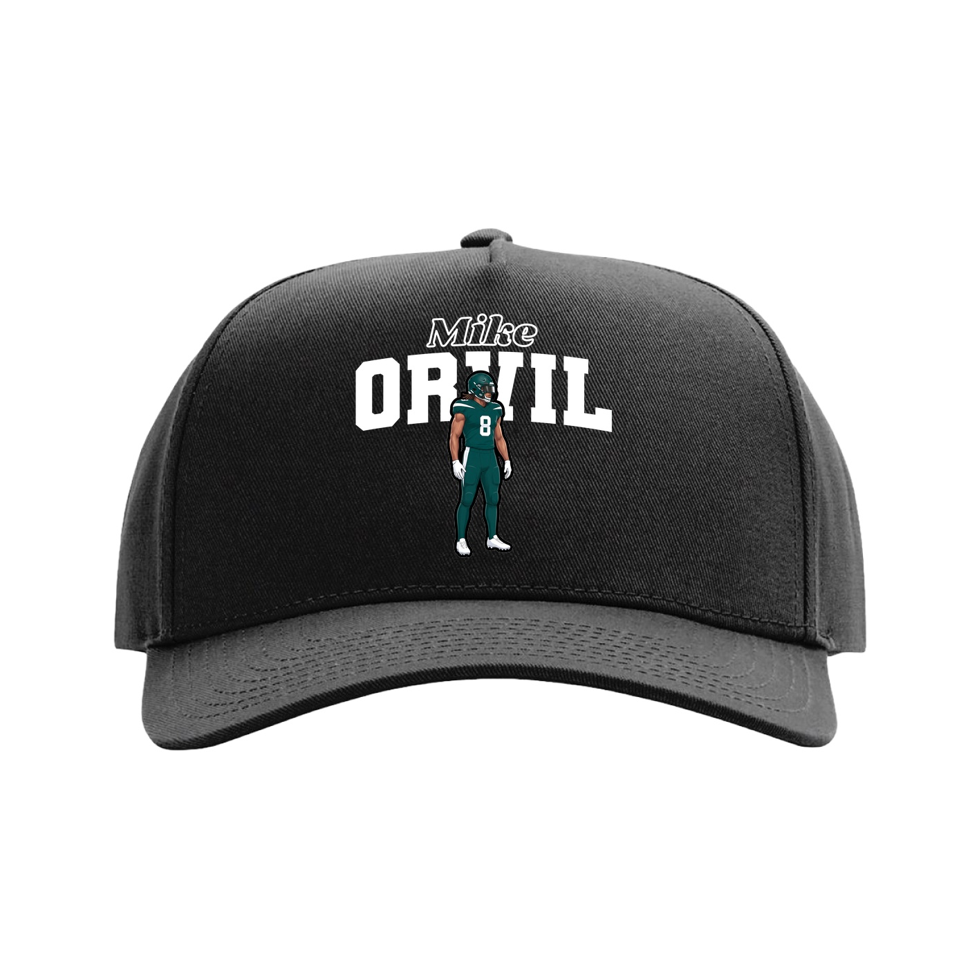 Full Fabric Five-Panel Champ Cap — Name Arch in Black
