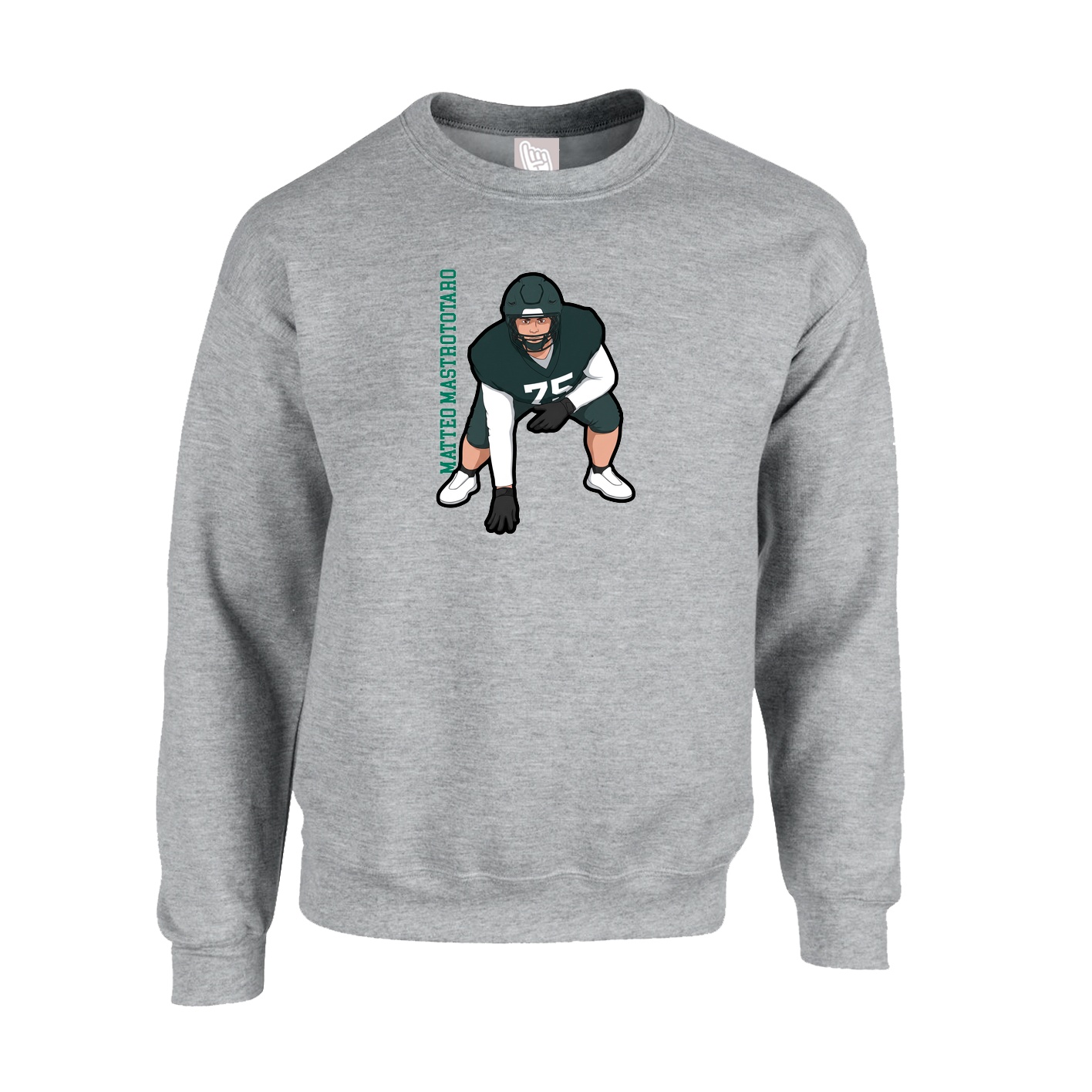 Fleece Crew — Name Vertical in Grey