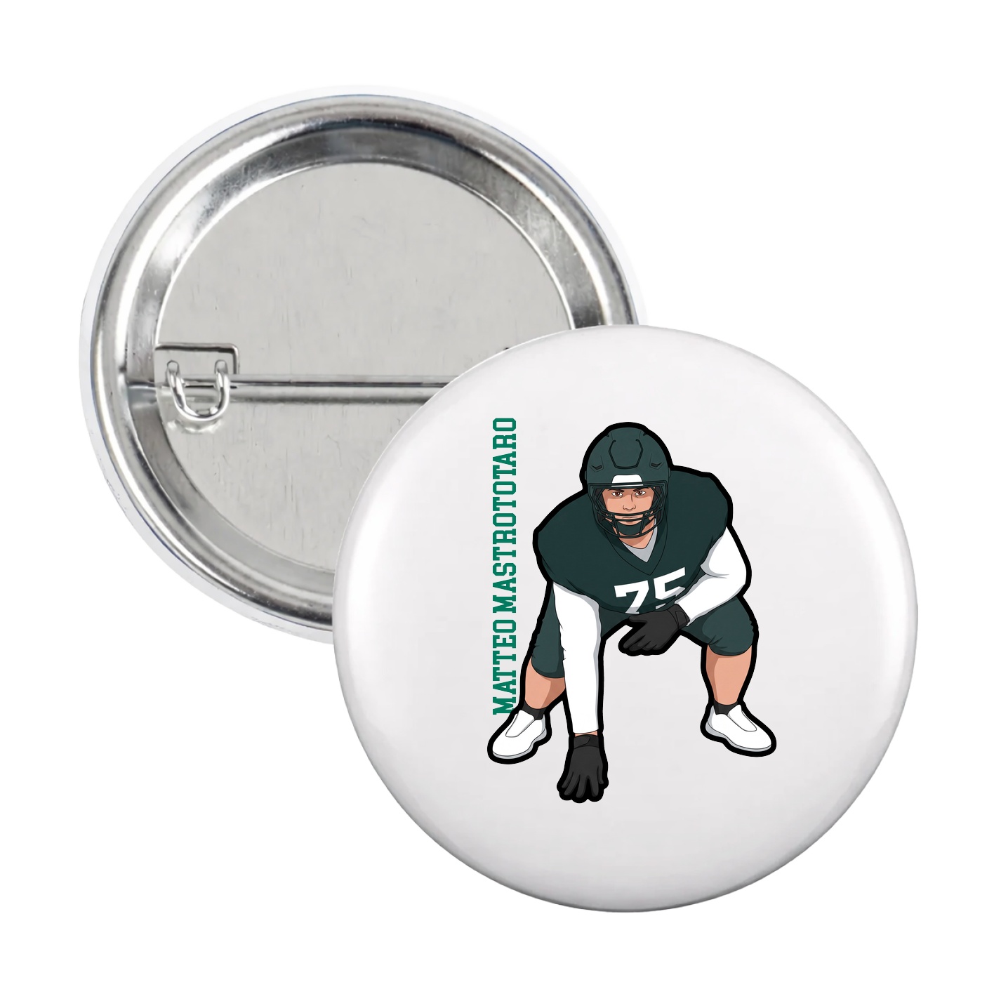 Game Day Button — Name Vertical in White