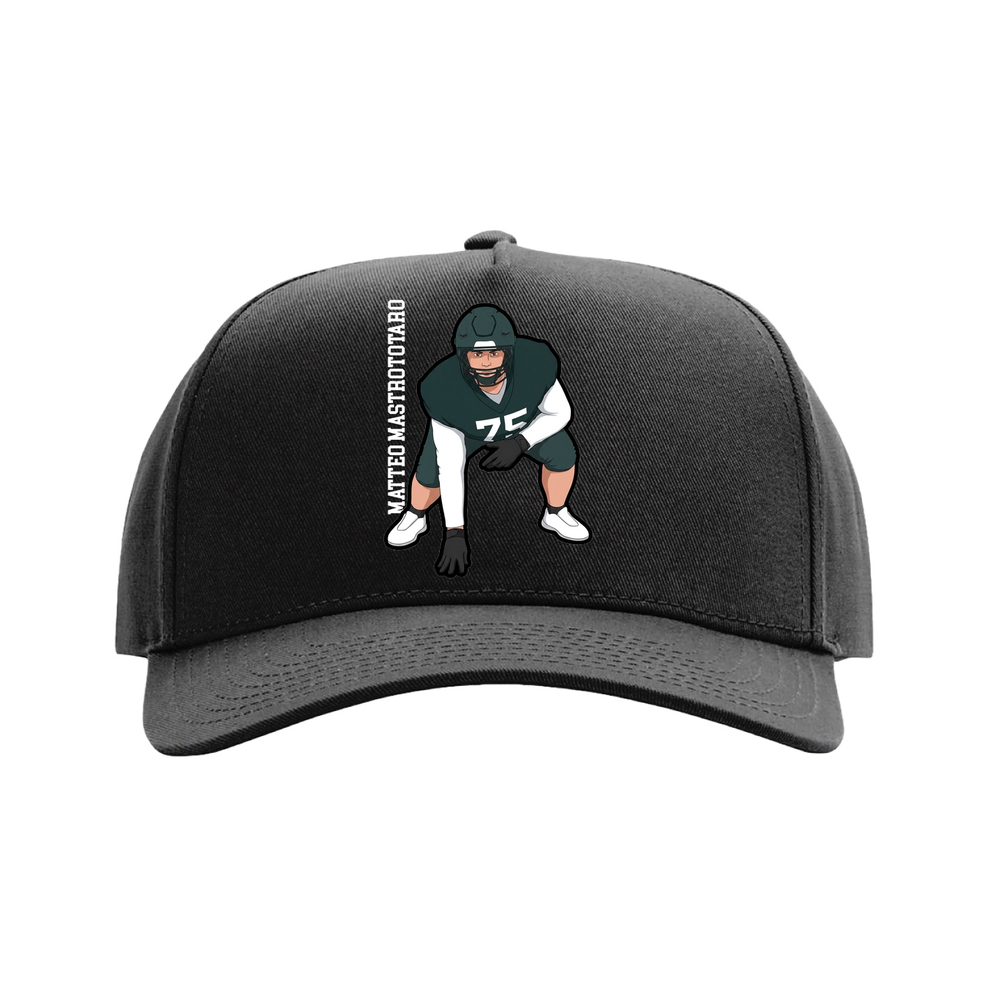 Full Fabric Five-Panel Champ Cap — Name Vertical in Black