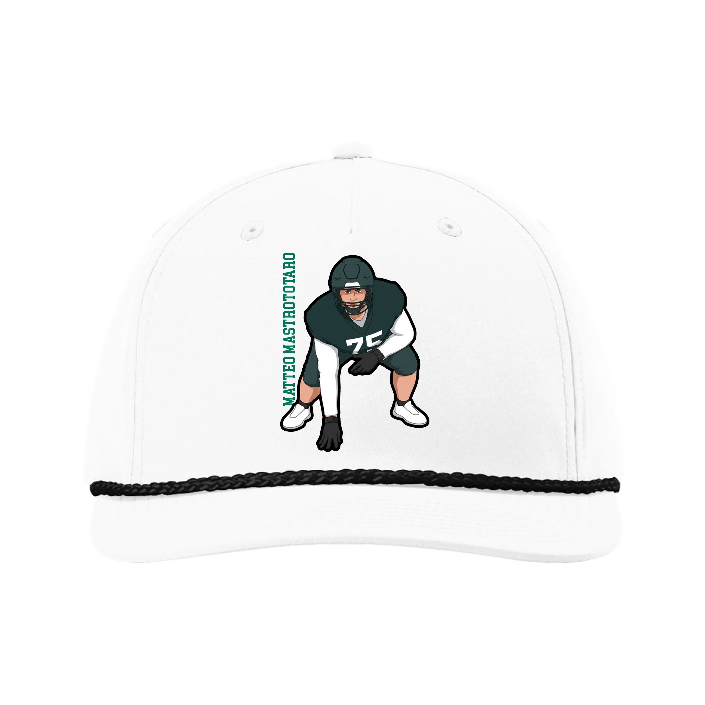 Five-Panel Classic Rope Cap — Name Vertical in White