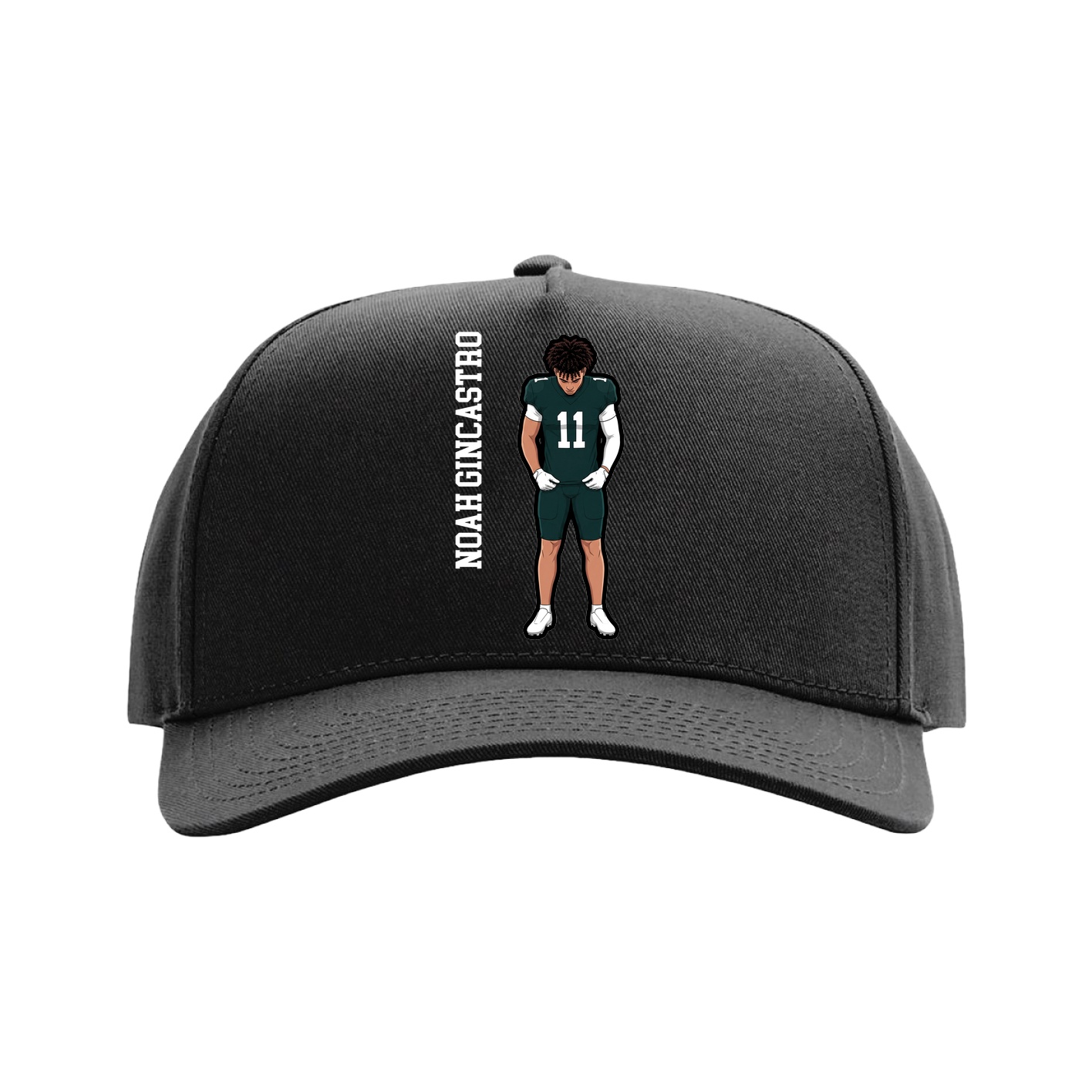 Full Fabric Five-Panel Champ Cap — Name Vertical in Black