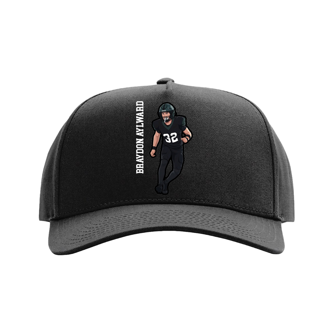 Full Fabric Five-Panel Champ Cap — Name Vertical in Black