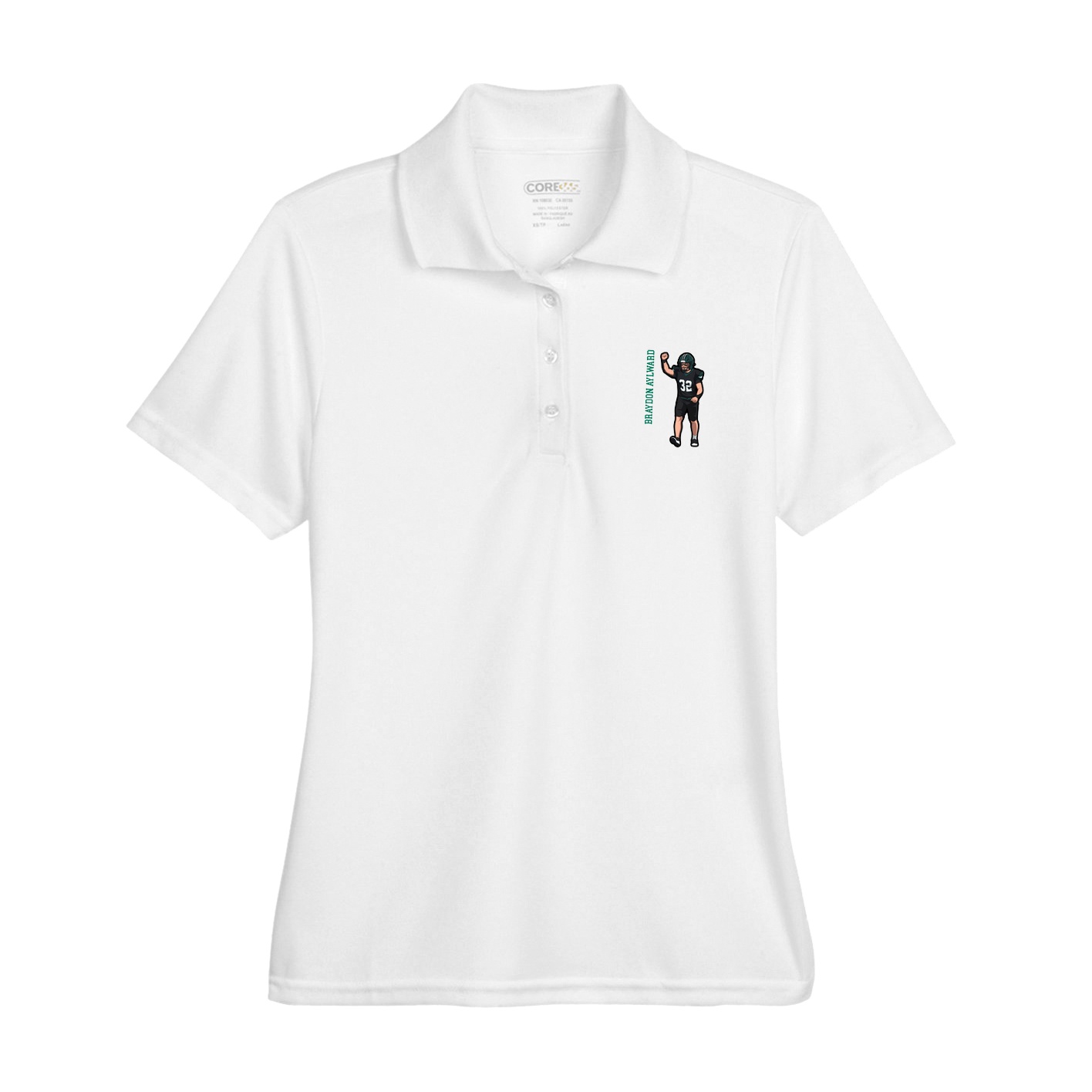 Womens Performance Polo — Name Vertical in White