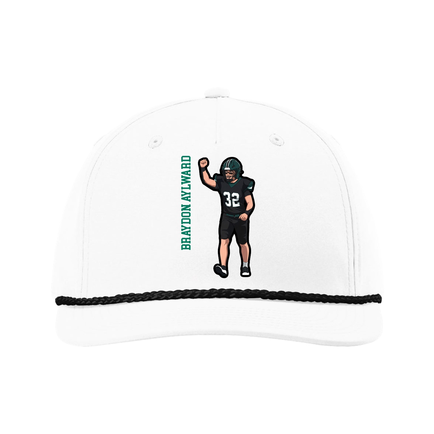 Five-Panel Classic Rope Cap — Name Vertical in White