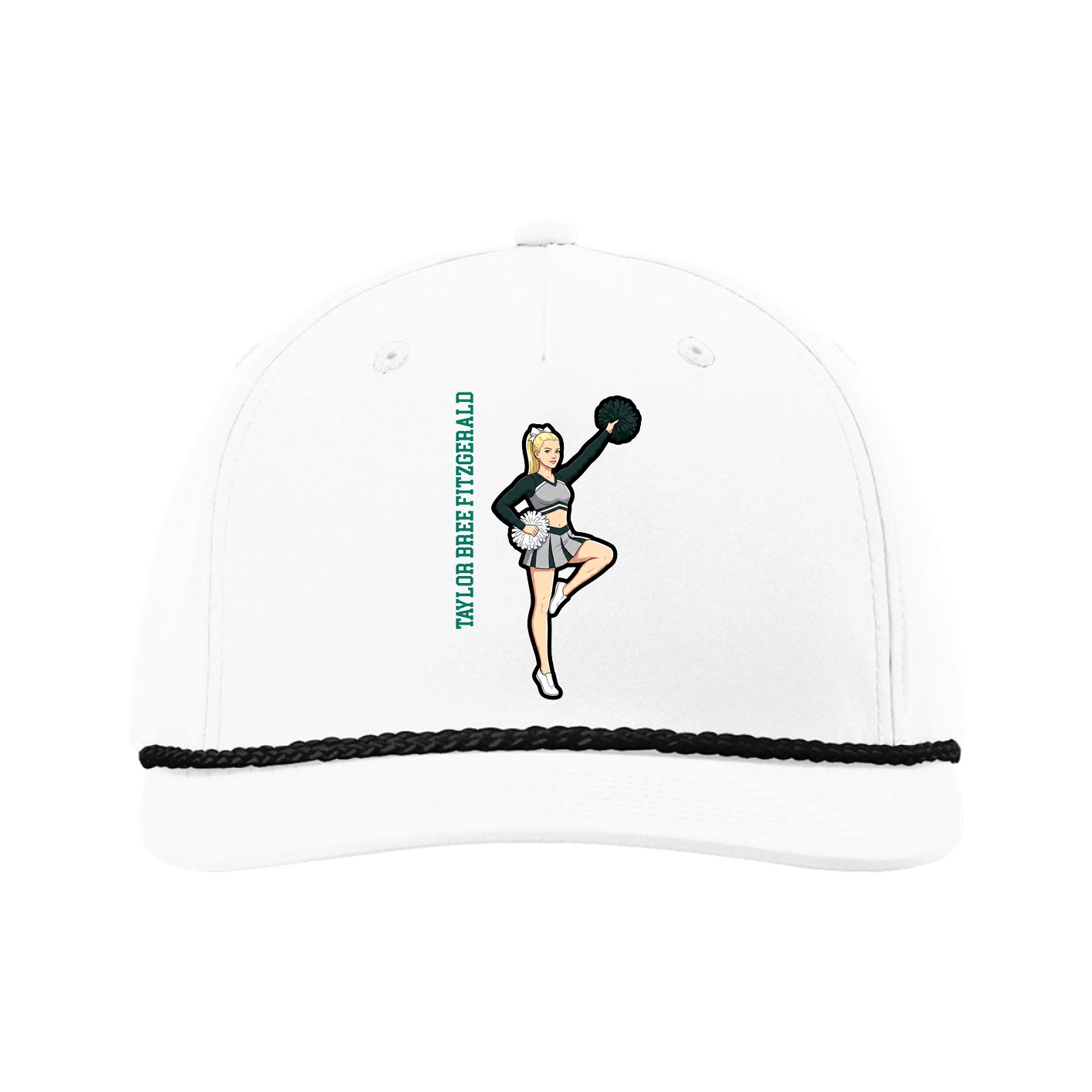 Five-Panel Classic Rope Cap — Name Vertical in White