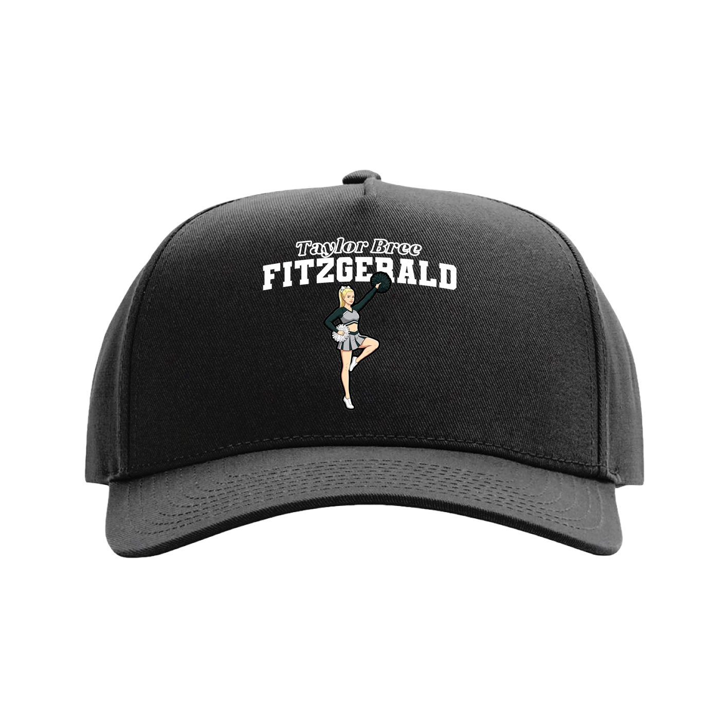 Full Fabric Five-Panel Champ Cap — Name Arch in Black