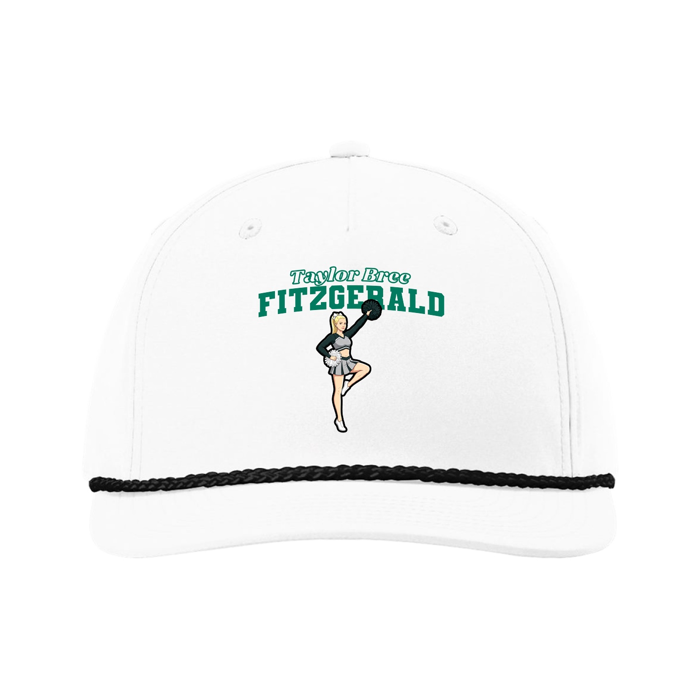 Five-Panel Classic Rope Cap — Name Arch in White