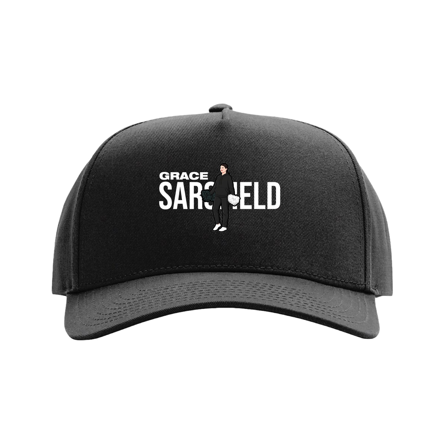 Full Fabric Five-Panel Champ Cap — Player Name in Black