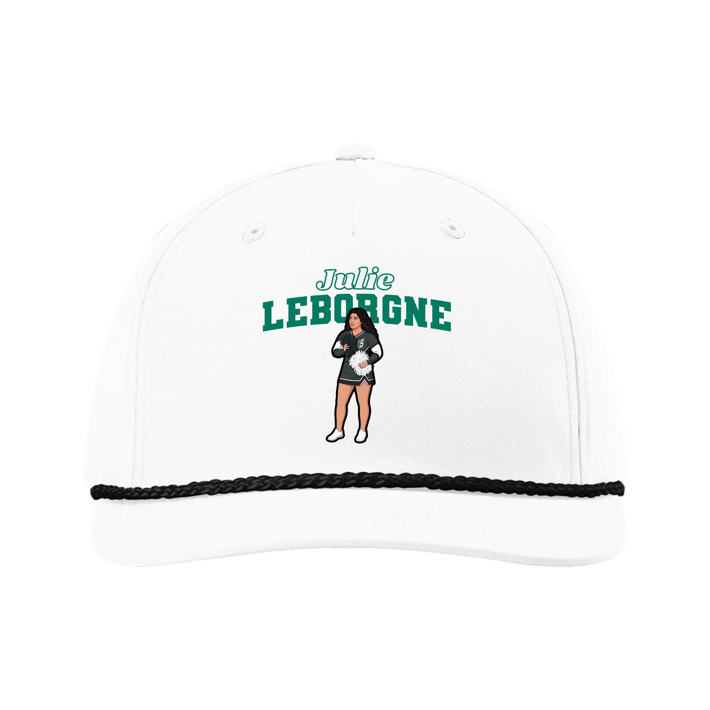 Five-Panel Classic Rope Cap — Name Arch in White
