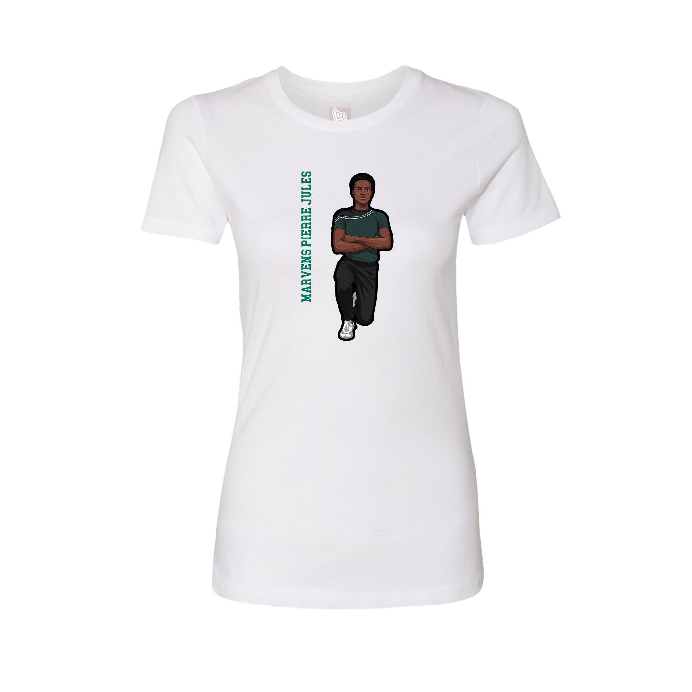 Fitted Women's Tee — Name Vertical in White