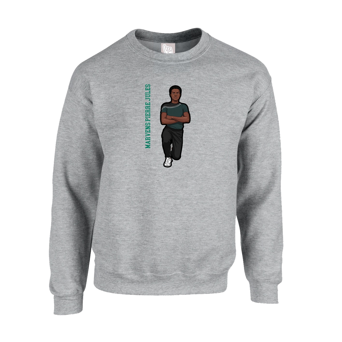 Fleece Crew — Name Vertical in Grey