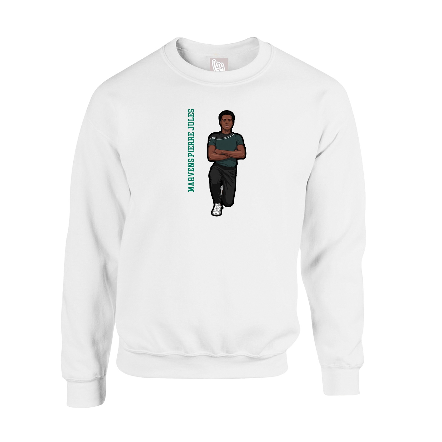 Fleece Crew — Name Vertical in White