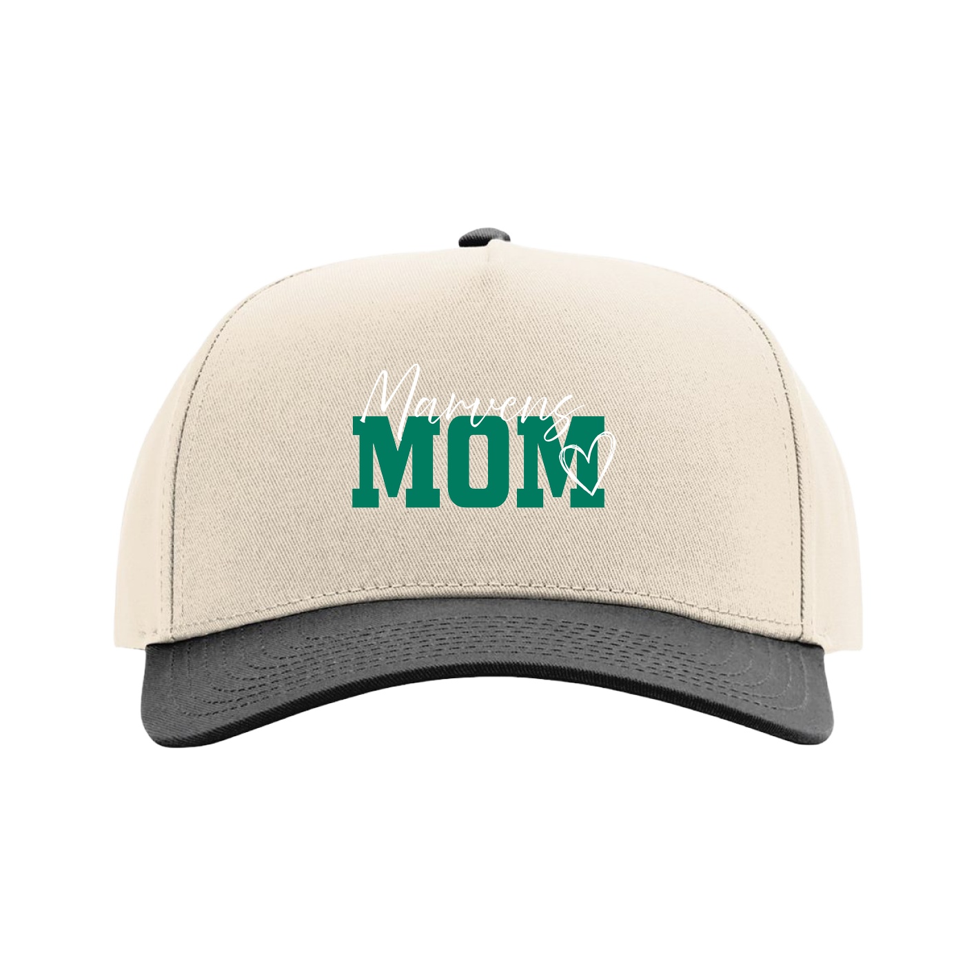 Full Fabric Five-Panel Champ Cap — Mothers Day Script in Cream/Black