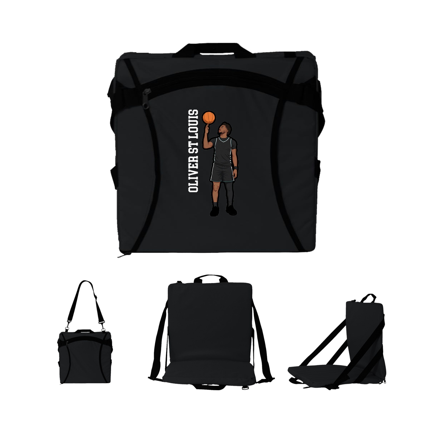 Folding Stadium Seat — Name Vertical in Black