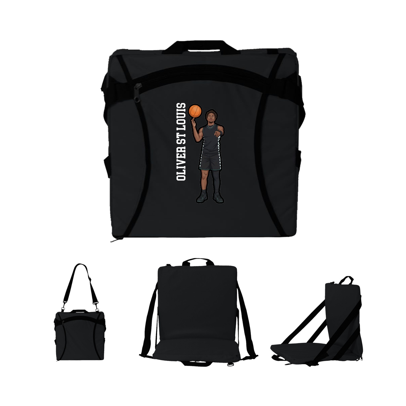 Folding Stadium Seat — Name Vertical in Black
