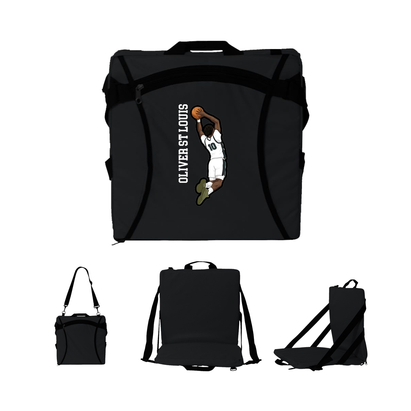 Folding Stadium Seat — Name Vertical in Black