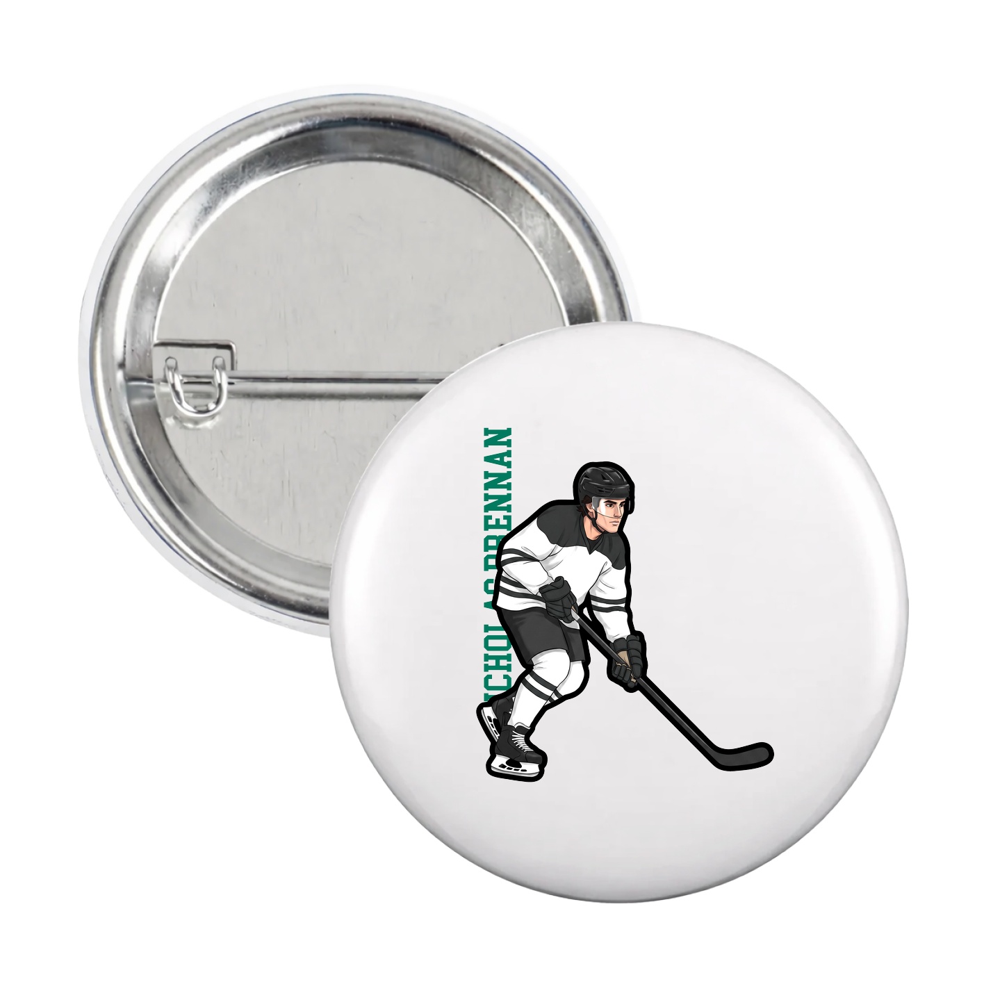 Game Day Button — Name Vertical in White