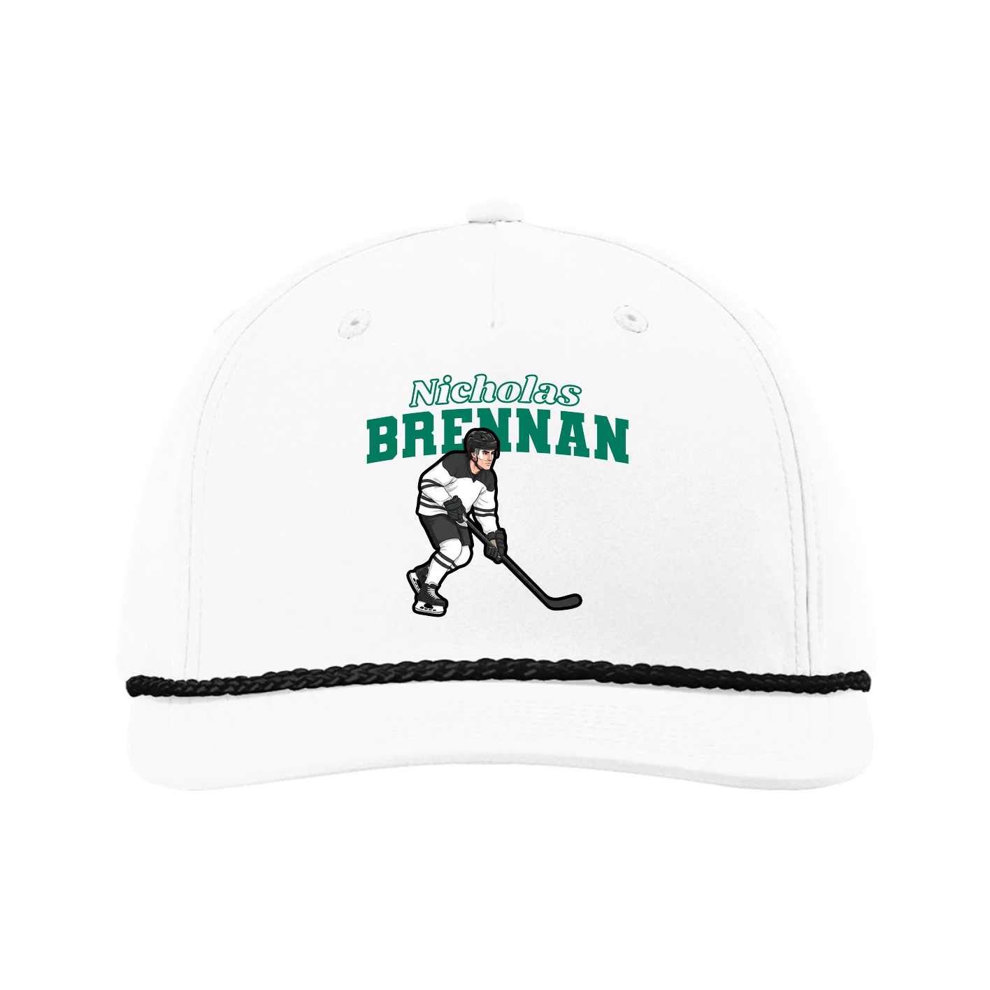 Five-Panel Classic Rope Cap — Name Arch in White