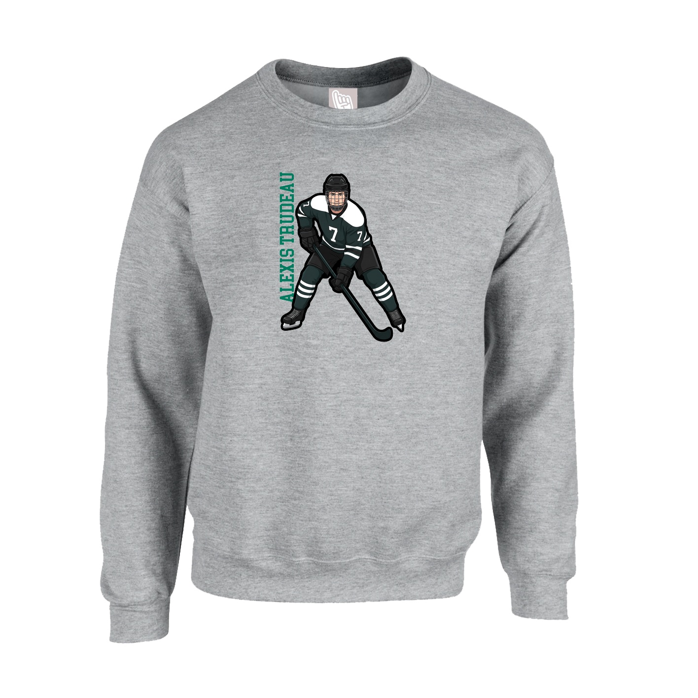 Fleece Crew — Name Vertical in Grey