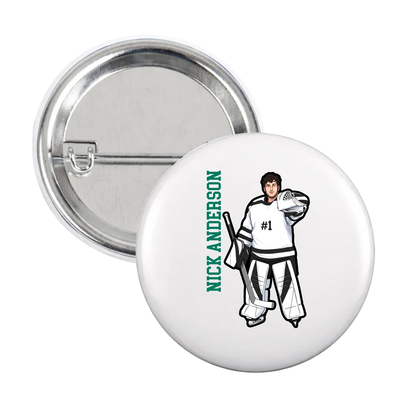 Game Day Button — Name Vertical in White