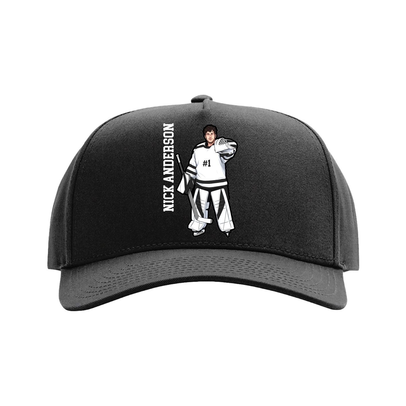 Full Fabric Five-Panel Champ Cap — Name Vertical in Black