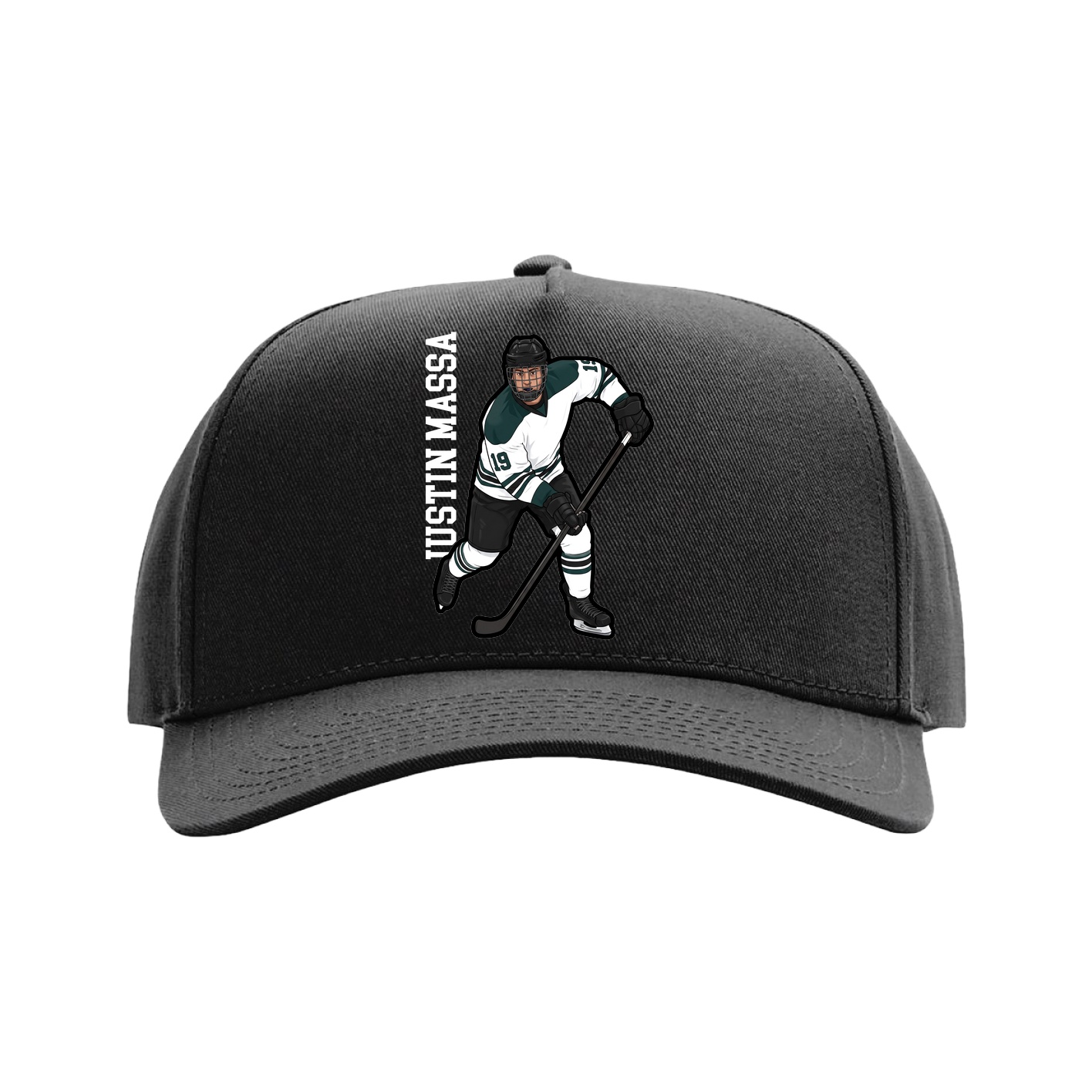 Full Fabric Five-Panel Champ Cap — Name Vertical in Black