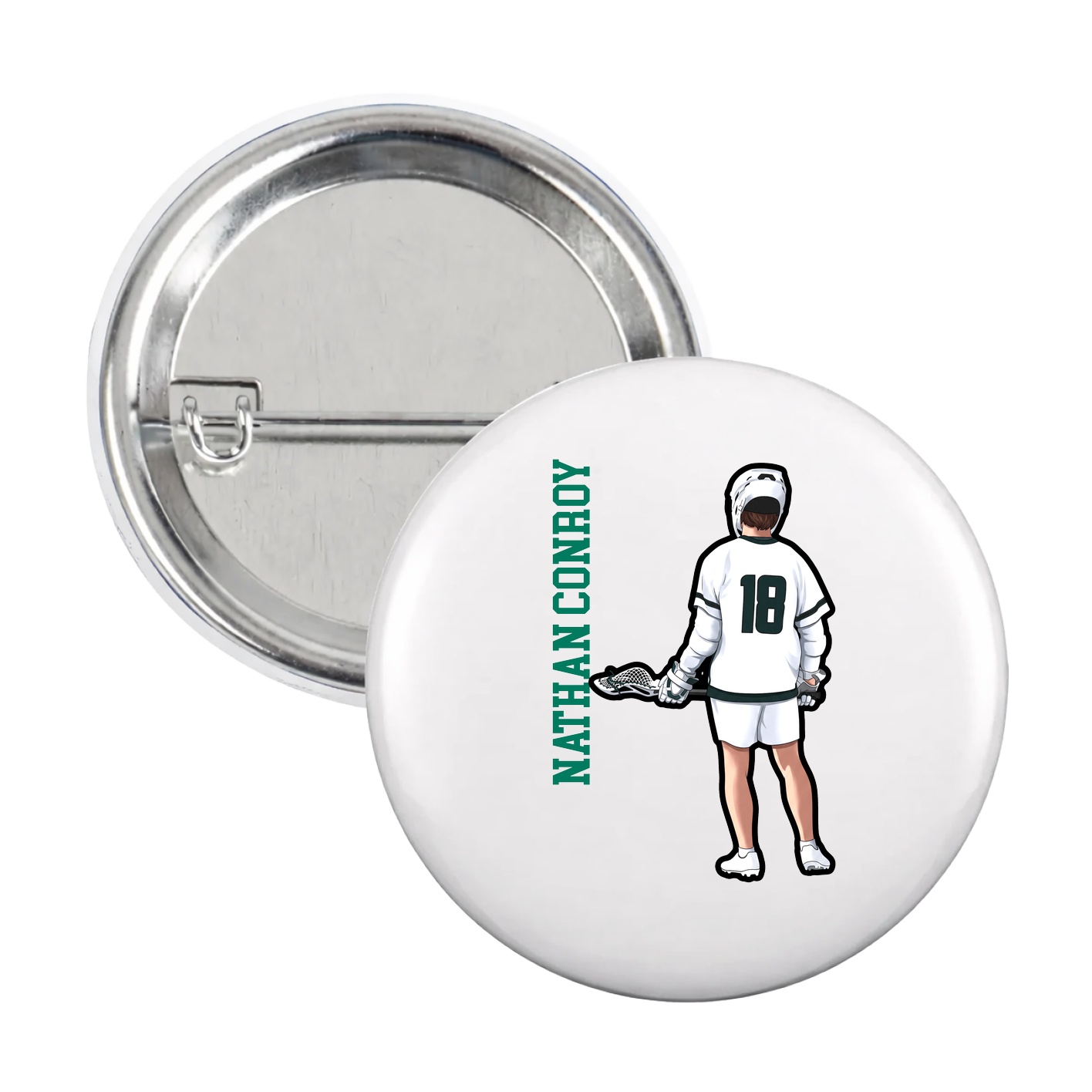 Game Day Button — Name Vertical in White