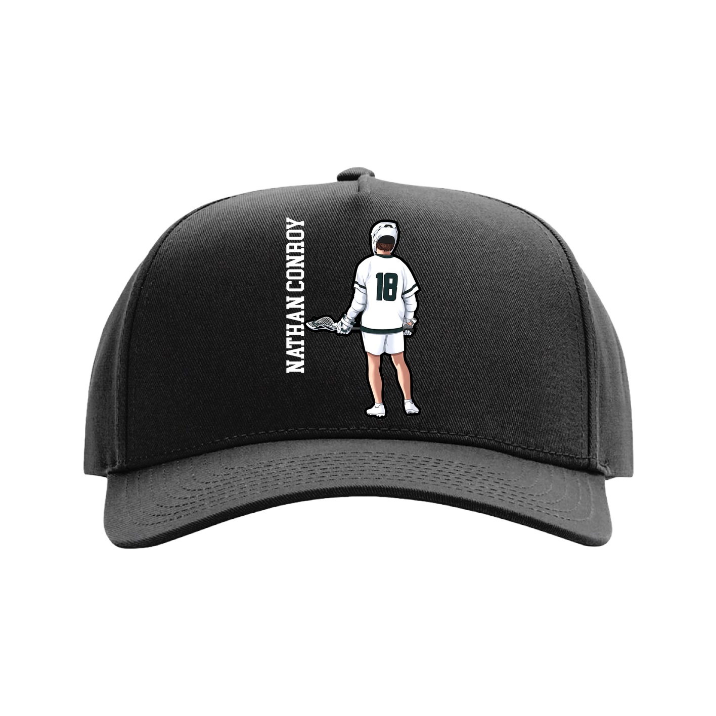 Full Fabric Five-Panel Champ Cap — Name Vertical in Black