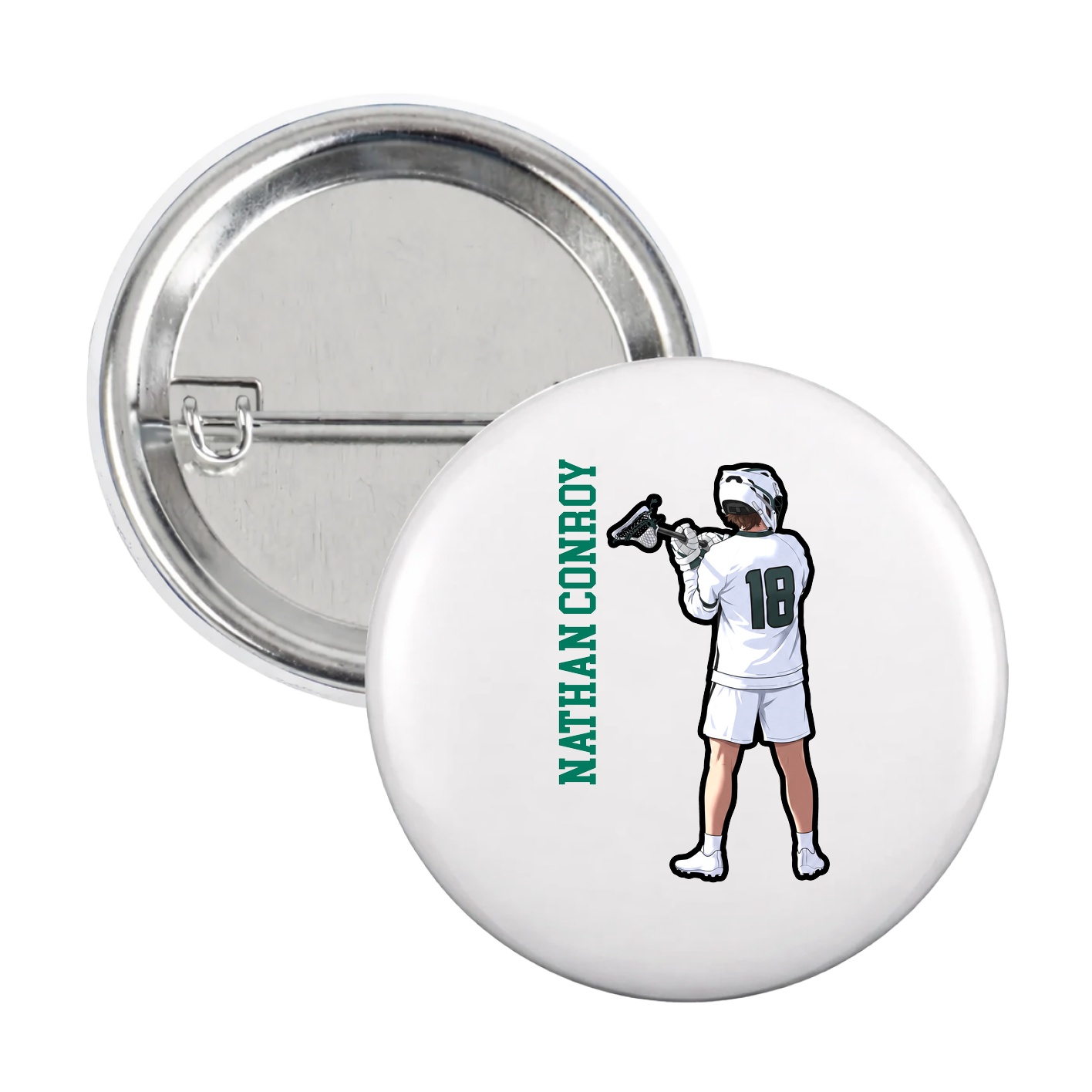Game Day Button — Name Vertical in White