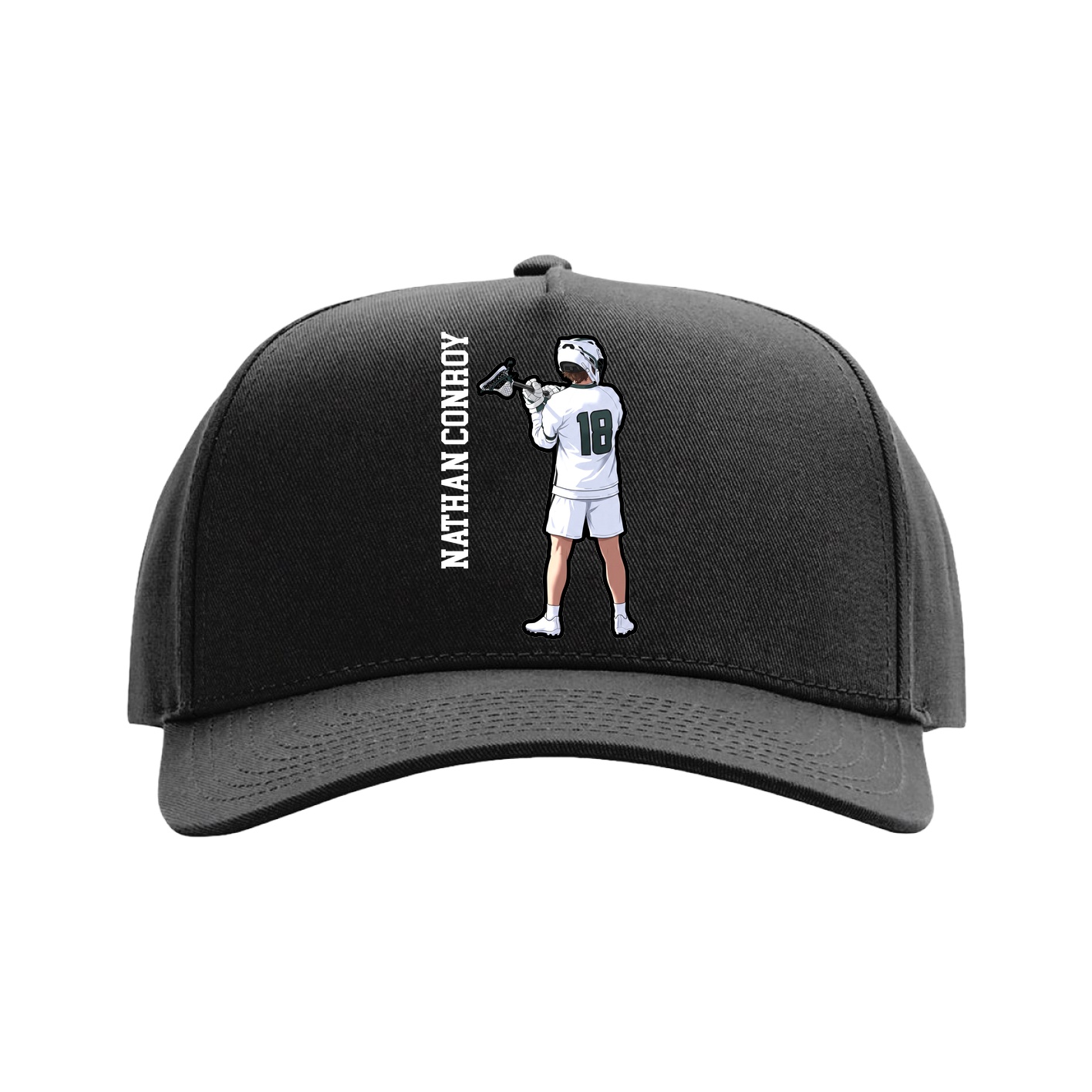 Full Fabric Five-Panel Champ Cap — Name Vertical in Black