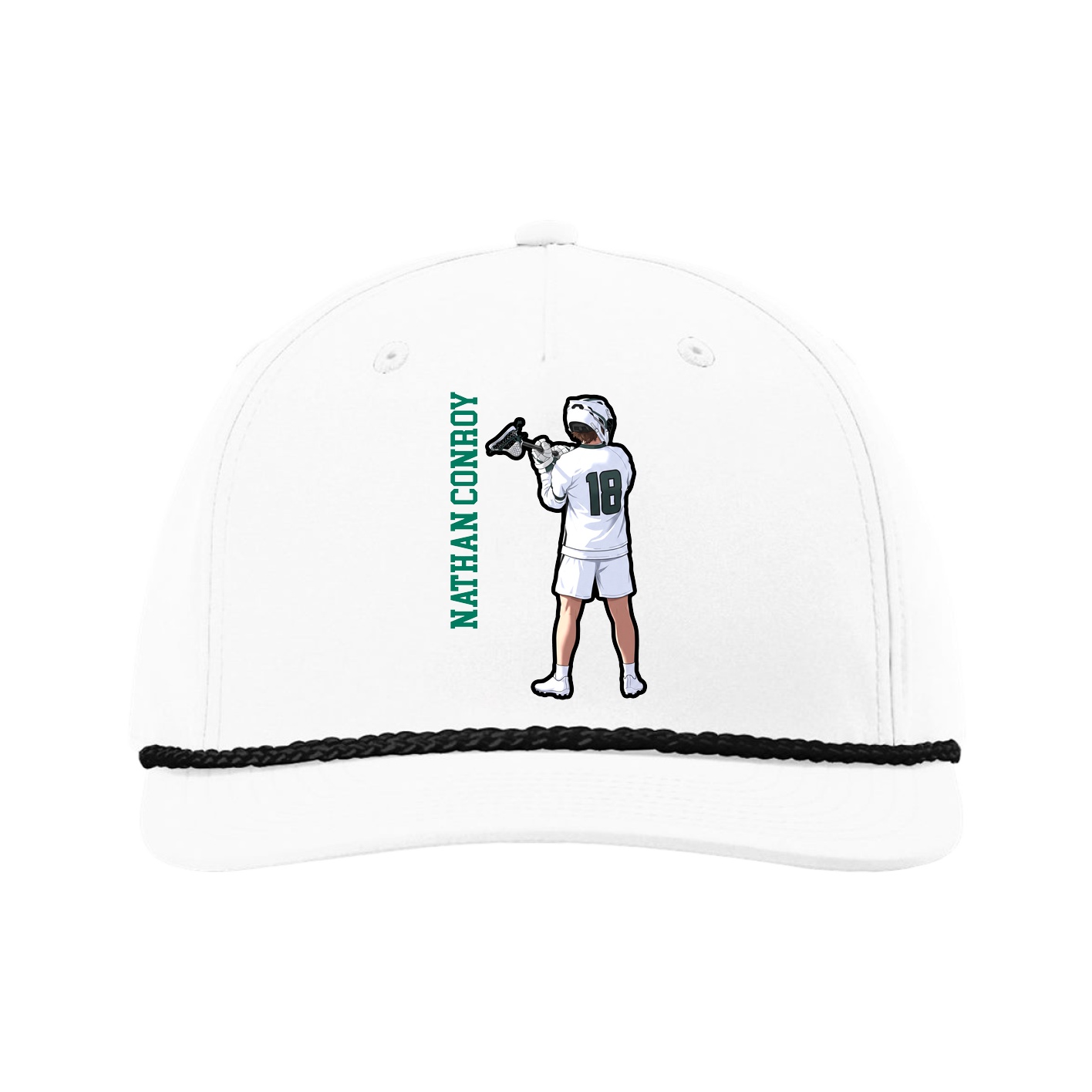 Five-Panel Classic Rope Cap — Name Vertical in White