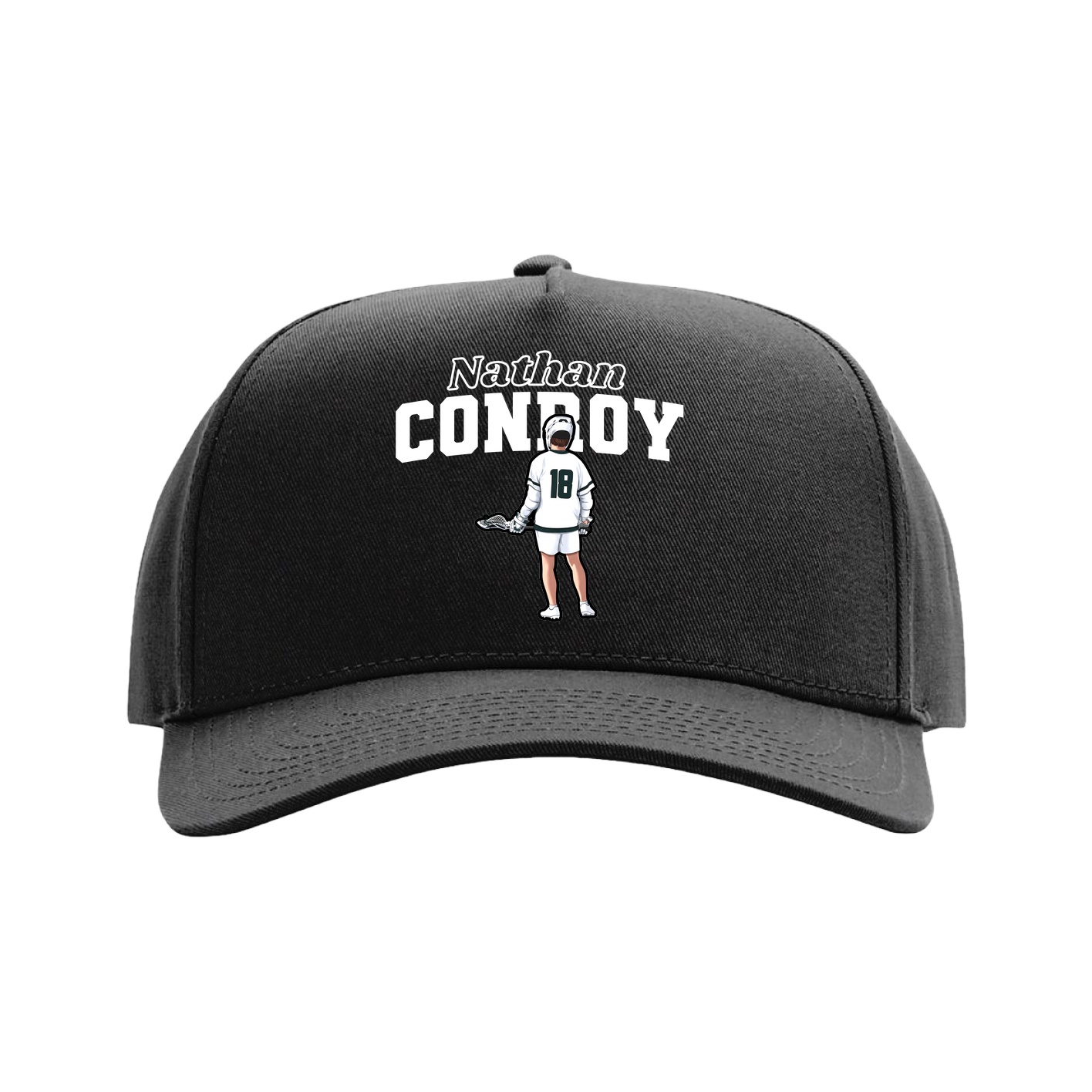 Full Fabric Five-Panel Champ Cap — Name Arch in Black