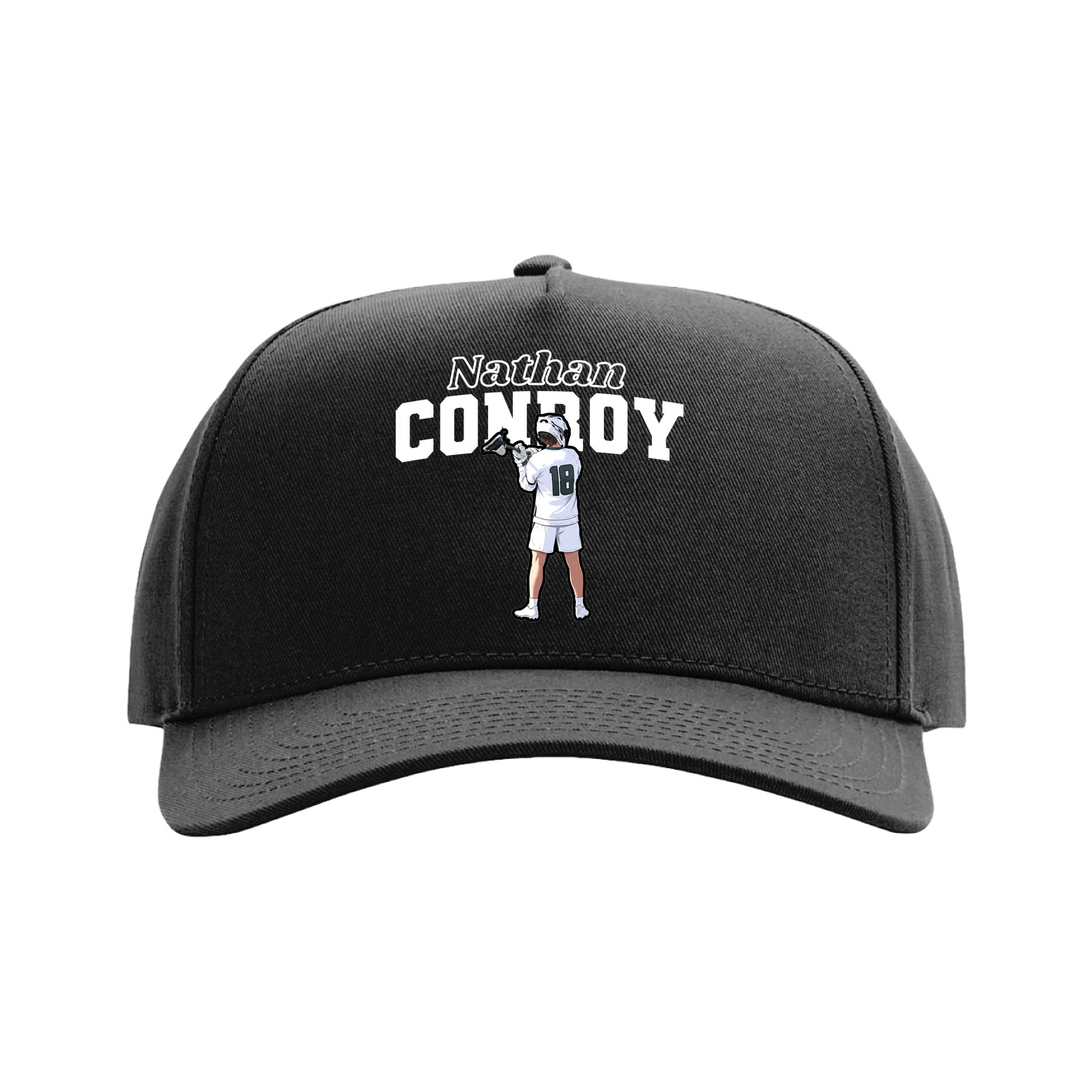 Full Fabric Five-Panel Champ Cap — Name Arch in Black