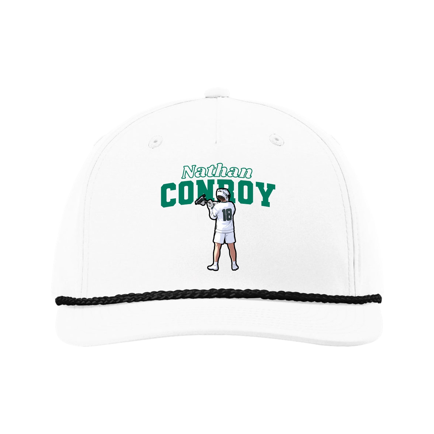 Five-Panel Classic Rope Cap — Name Arch in White
