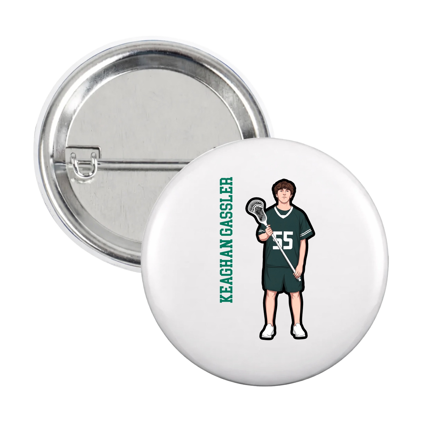 Game Day Button — Name Vertical in White