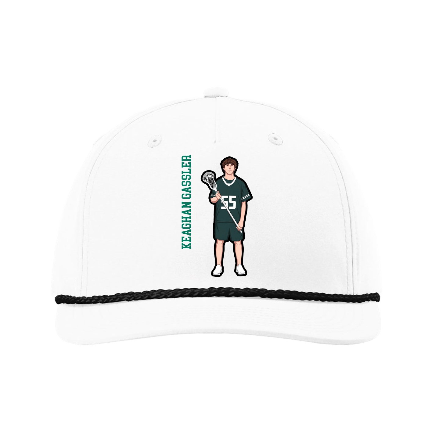Five-Panel Classic Rope Cap — Name Vertical in White