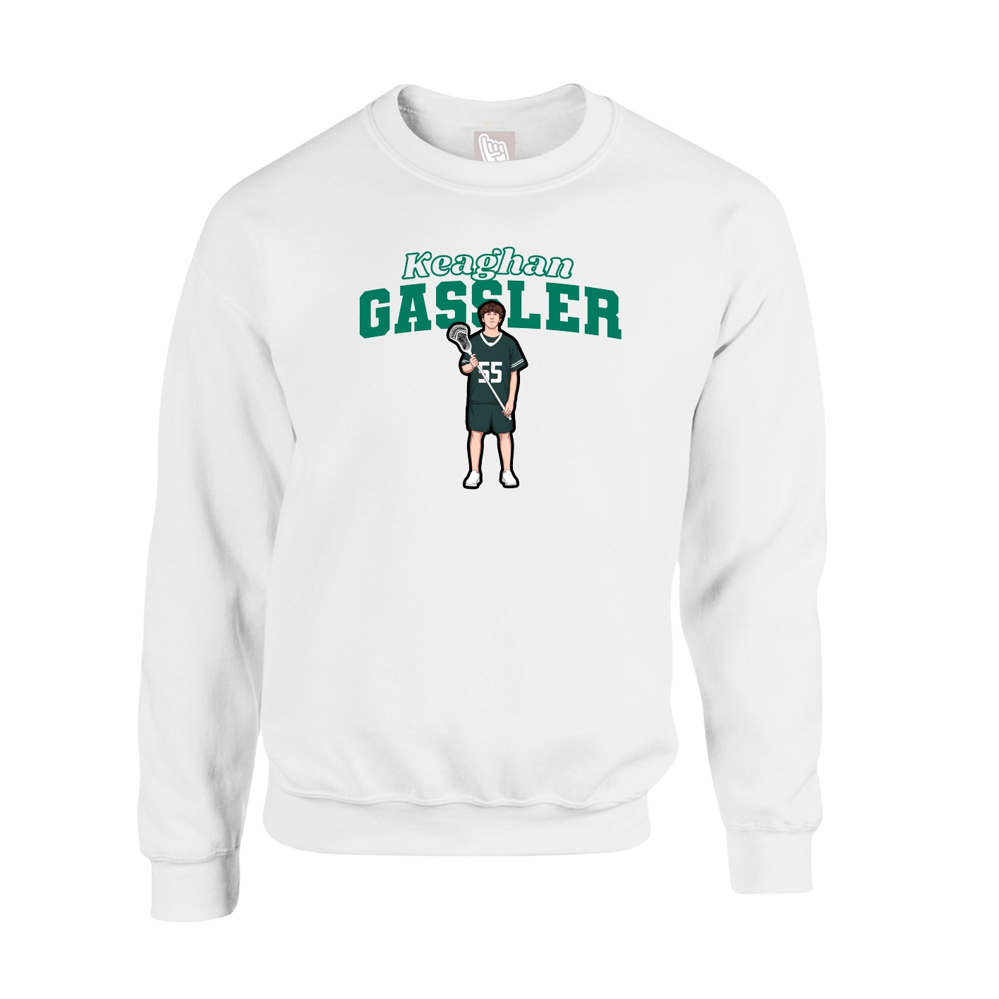 Fleece Crew — Name Arch in White