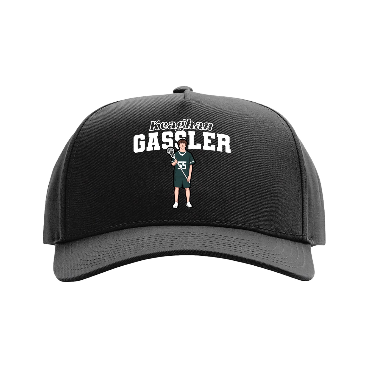 Full Fabric Five-Panel Champ Cap — Name Arch in Black