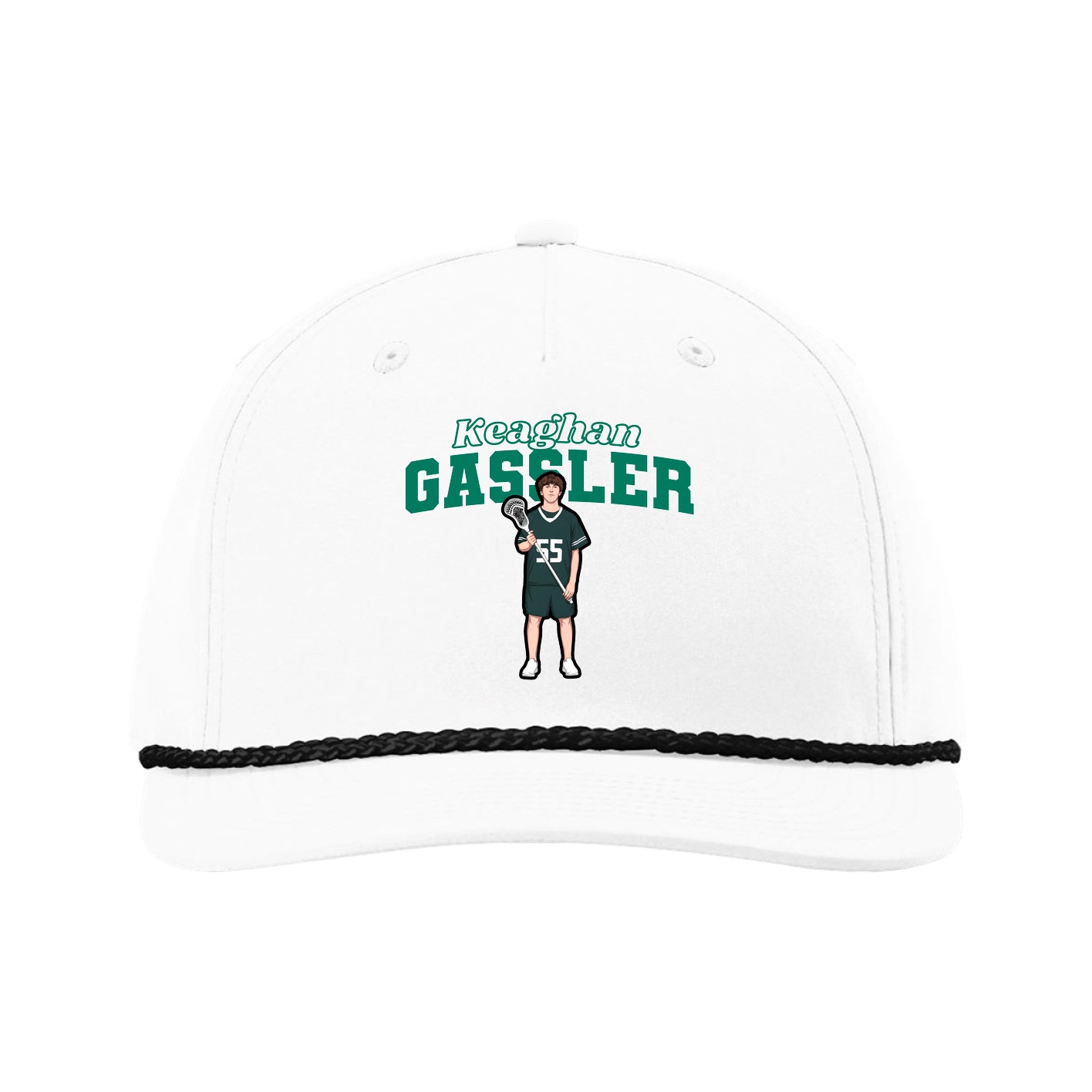 Five-Panel Classic Rope Cap — Name Arch in White