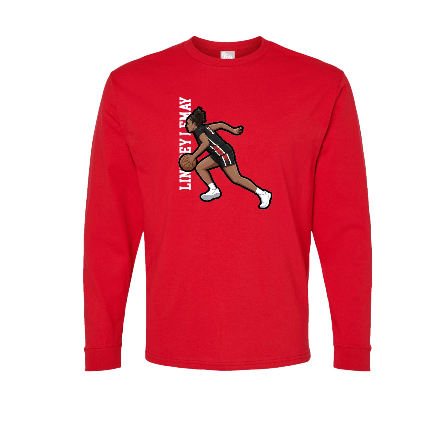 Long Sleeve Tee — Name Vertical in Red