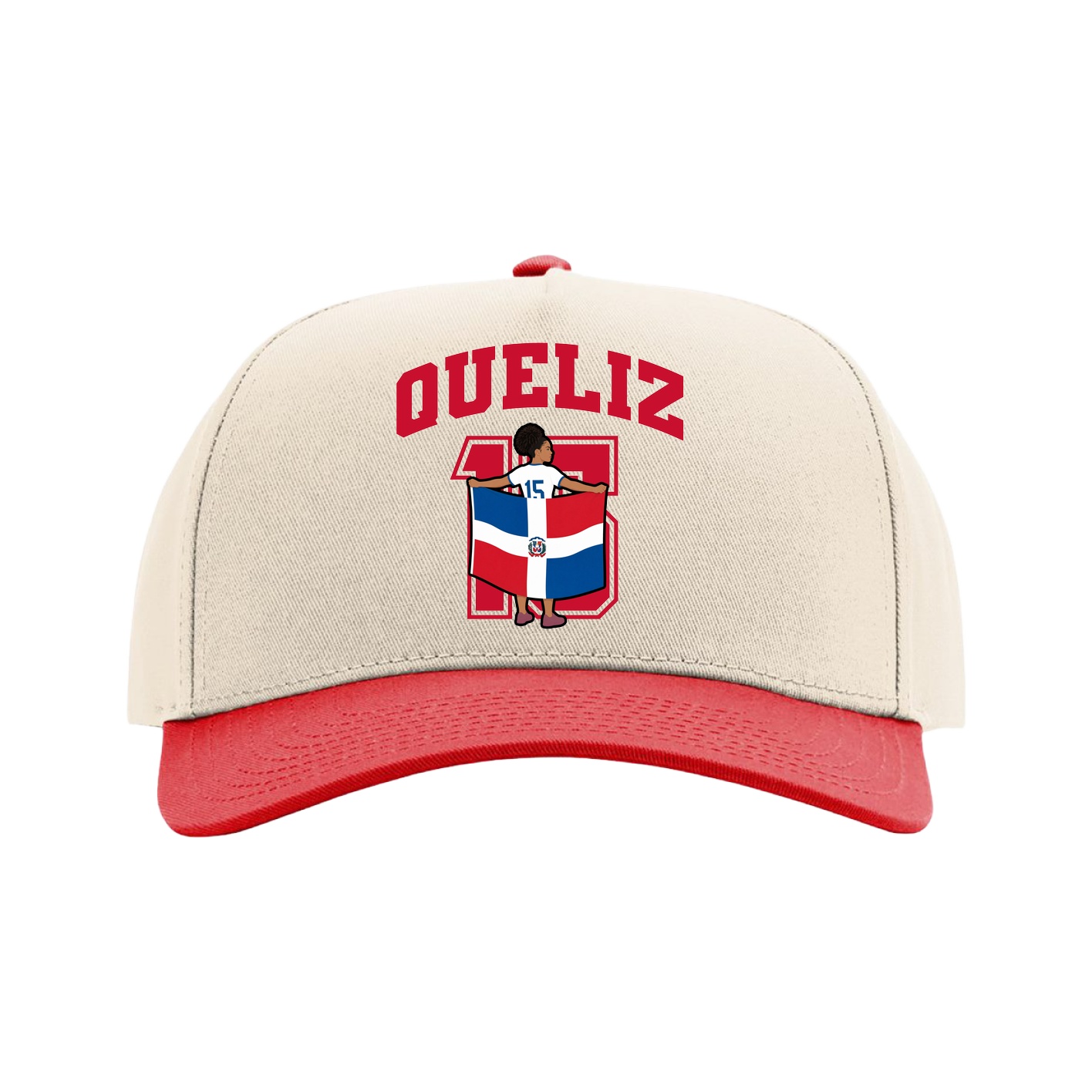 Full Fabric Five-Panel Champ Cap — Number in Cream/Red