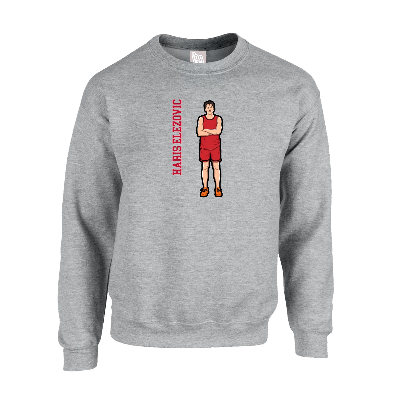 Fleece Crew — Name Vertical in Grey