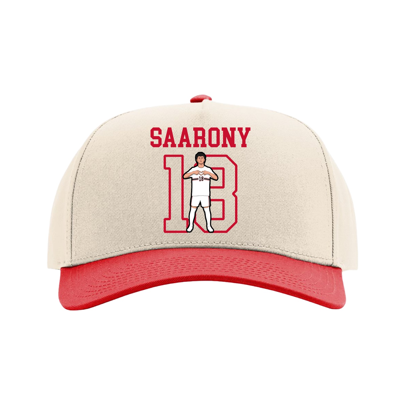 Full Fabric Five-Panel Champ Cap — Shirsey in Cream/Red