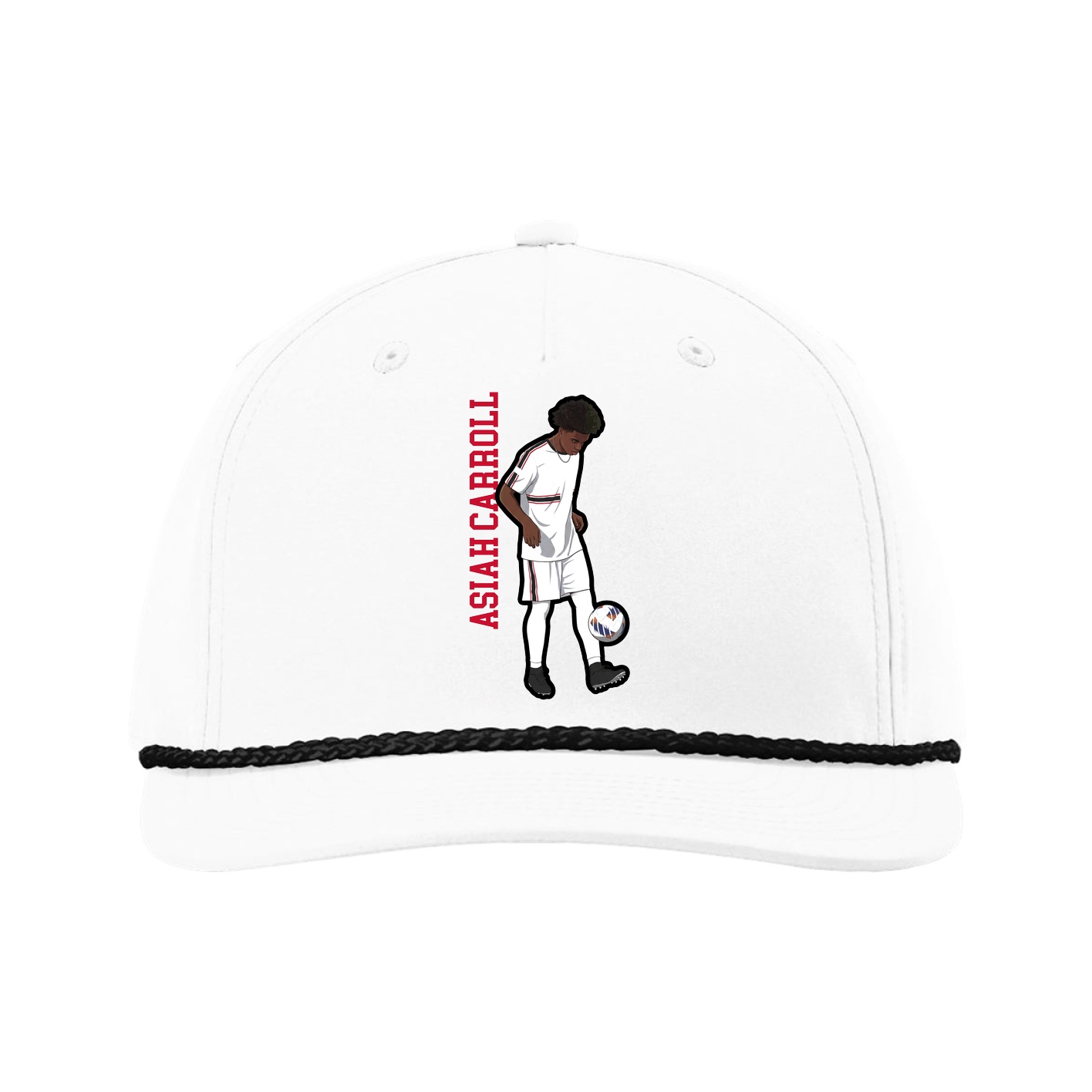 Five-Panel Classic Rope Cap — Name Vertical in White