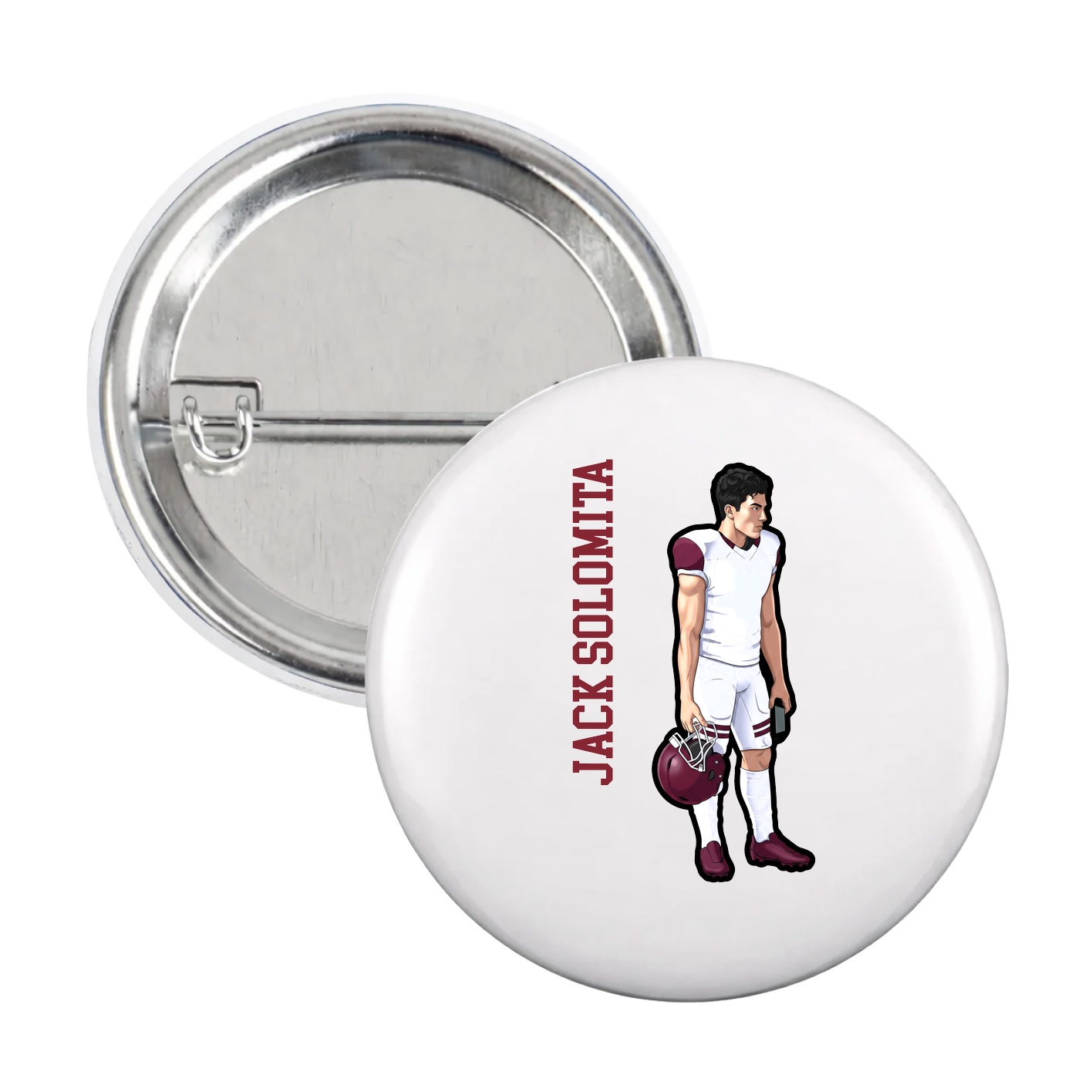 Game Day Button — Name Vertical in White