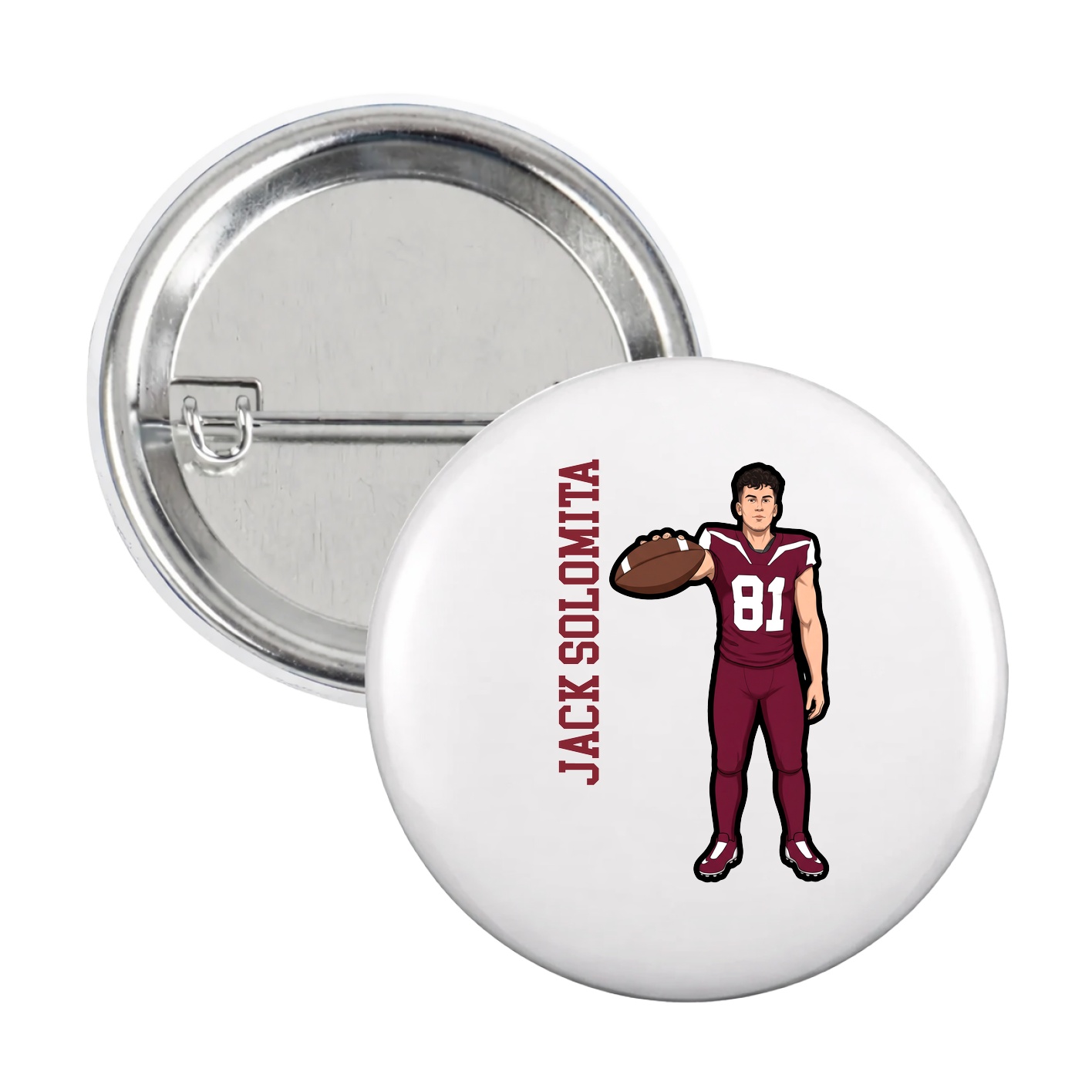 Game Day Button — Name Vertical in White