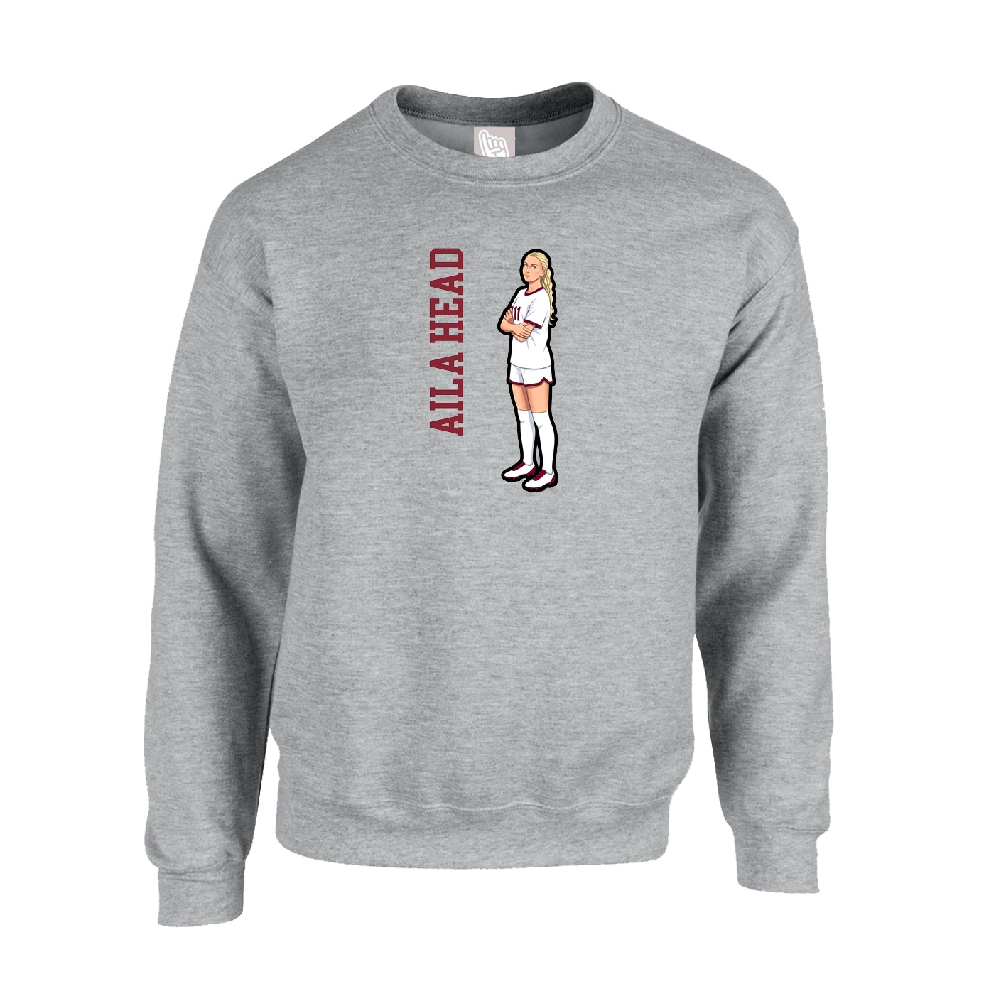 Fleece Crew — Name Vertical in Grey