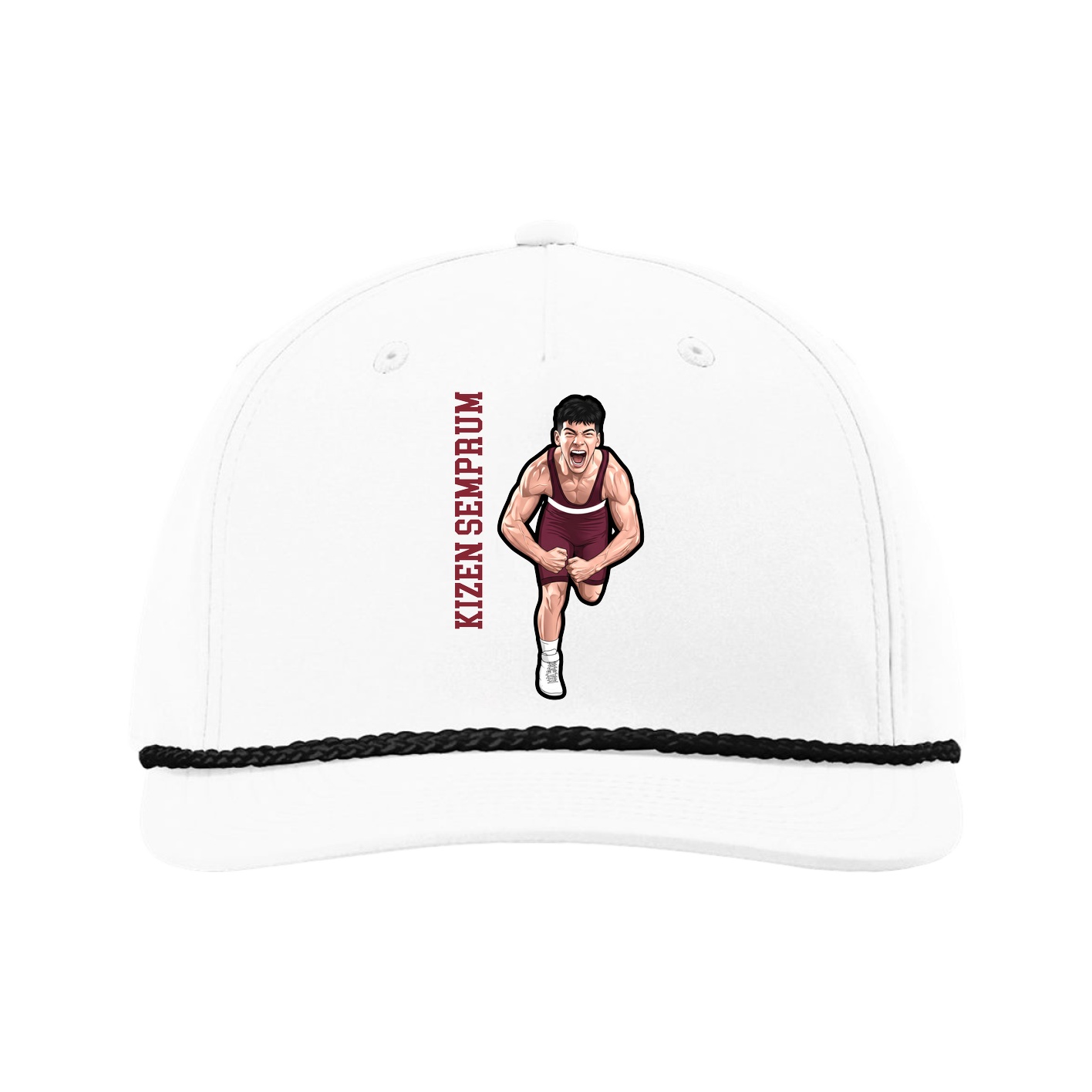 Five-Panel Classic Rope Cap — Name Vertical in White